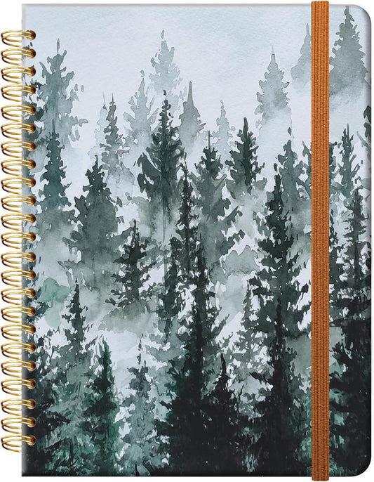 Ruled Spiral Writing Notebook,A5 Hardcover Lined College Journal for Women Lady,Fashion Puppy Watercolor Strong Twin-Wire Binding with Premium Paper,8.4" X 6",Perfect for School,Office,Home Gifts(Watercolor Misty Forest)