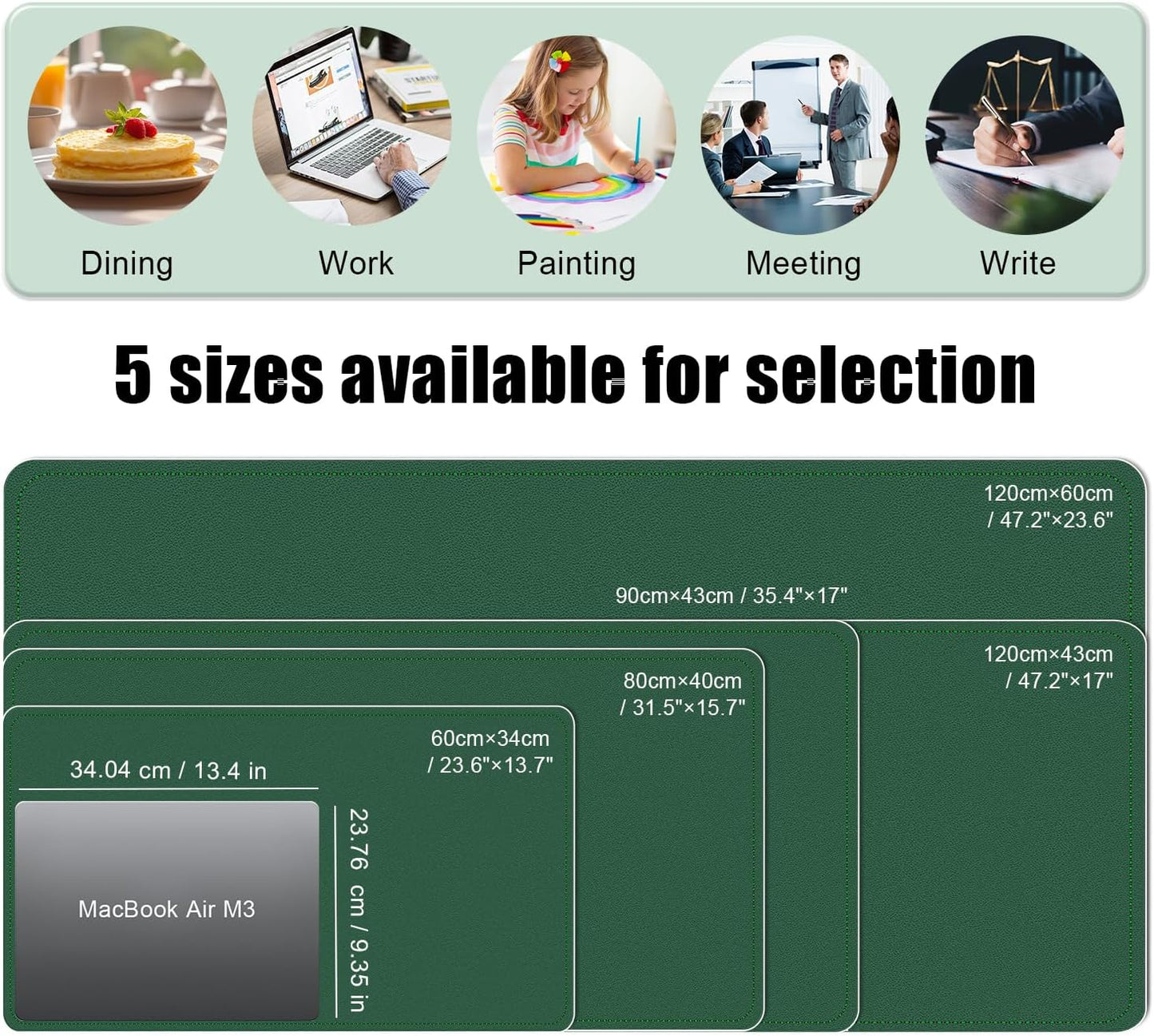 Large Desk Pad 35.4" x 17", Non-Slip Desk Mat with PU Leather & Natural Cork, Waterproof Writing Desk Natural Cork, Computer Mat Desk Protector for Office Home, Dark Green