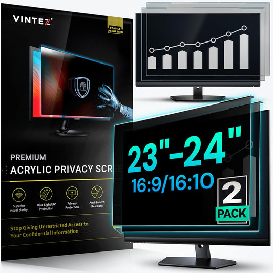 Universal 23"-24" - 23", 23.6", 23.8", 24" - 16:9/16:10 Aspect Ratio - 2 Pack - Computer Privacy Screen Filter for Widescreen Computer Monitors - 21.2"x13.4" = 541x342mm - Monitor Frame Hanging Type