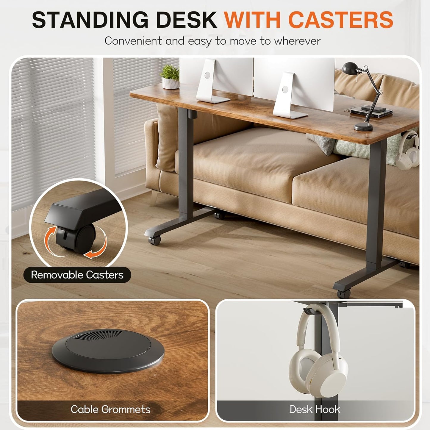 Furmax Electric Standing Desk, 55 x 24 Inches Height Adjustable Desk with Removable Casters, Home Office Computer Desk (Brown)