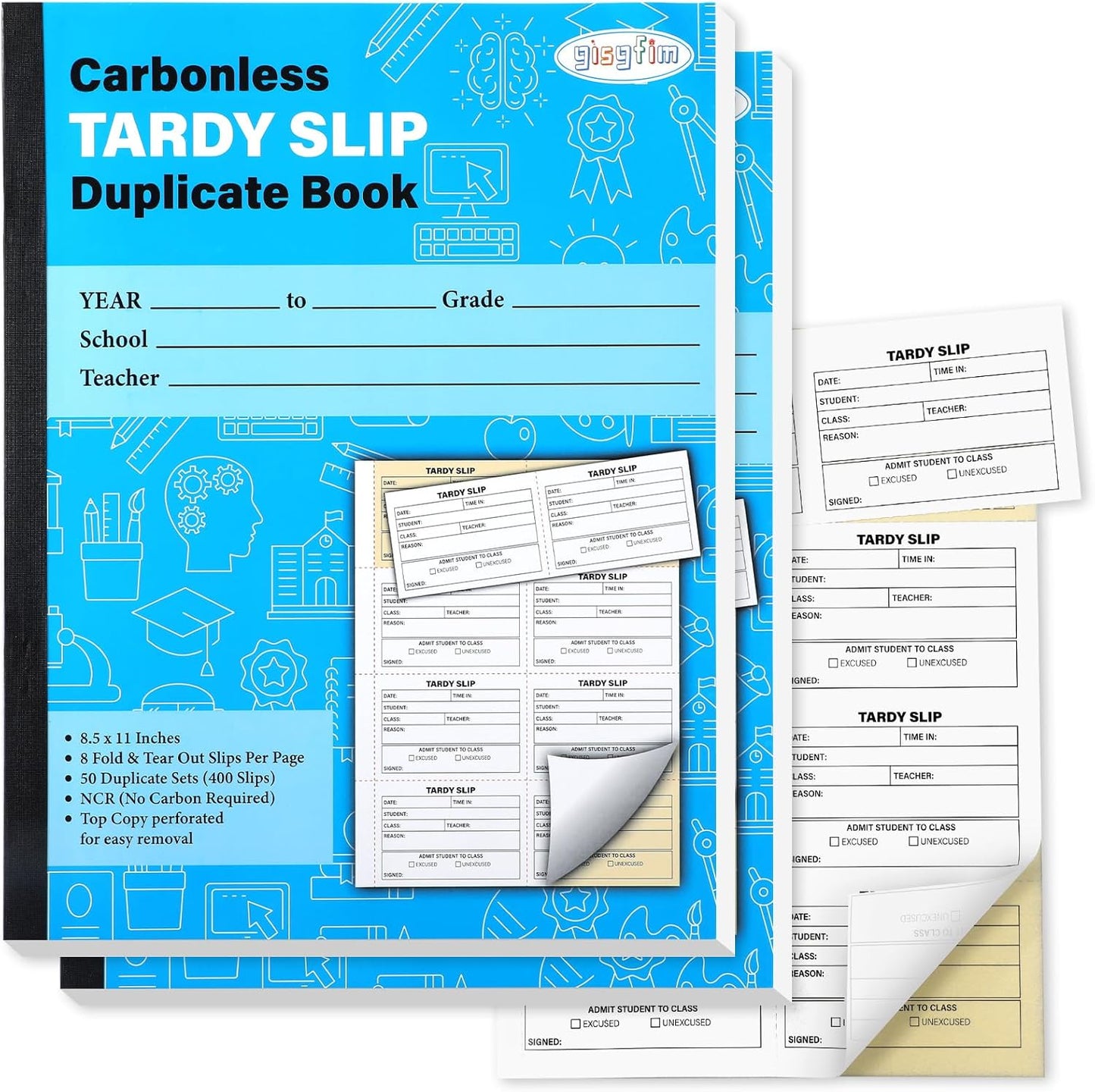 gisgfim Tardy Slip Book with Carbonless Duplicates in Easy Removal Fold and Tear Tardy Slips Per Book Register Copy Notebook for Student Late Arrivals School Supplies Teacher 400 Pcs/Pad (2 Pads)