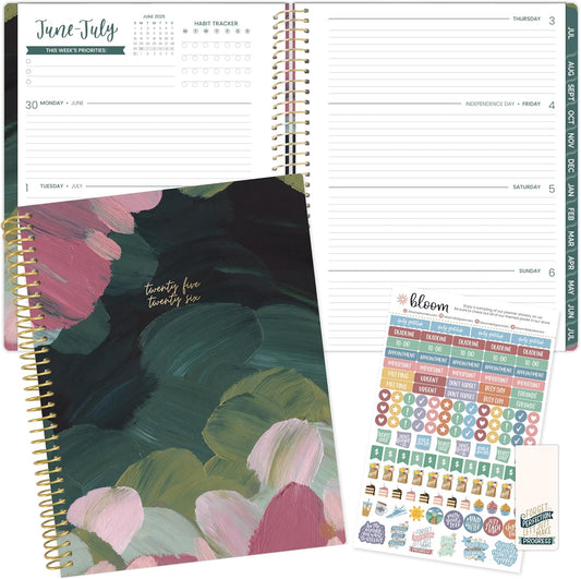 bloom daily planners 2025-2026 (8.5" x 11") Academic Year Day Planner (July 2025 - July 2026) - Weekly & Monthly Dated Agenda Organizer with Stickers & Tabs - Emerald Paint Strokes