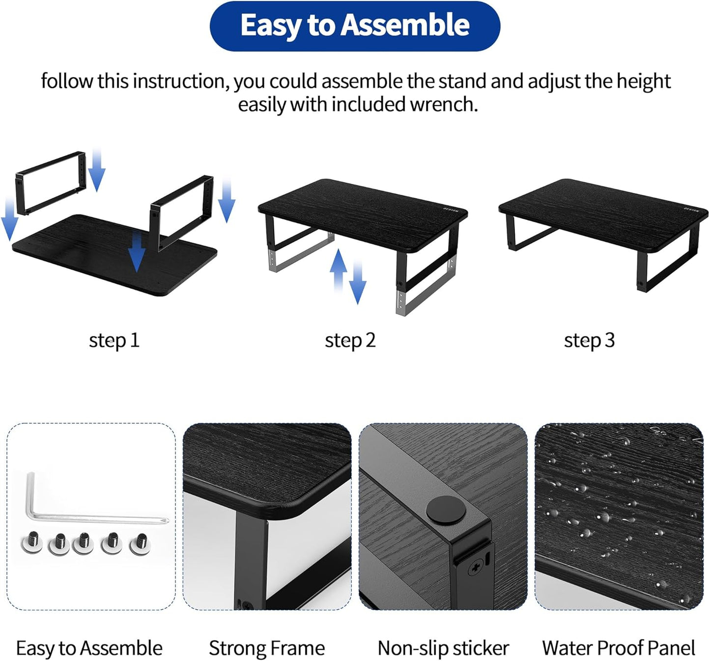 BESIGN MS01 Monitor Stand Riser, Height Adjustable Laptop Stand, Computer Monitor Stand for Monitor, Computer,Laptop,Printer (Black)