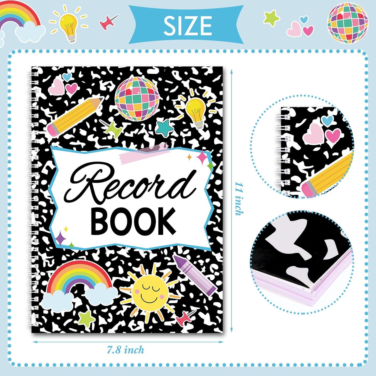 Fuyoooo Teacher Record Book Teacher Grade Books 2025-2026 Spiral Bound Record Class Grade Book Office Favors Gift for Classroom Attendance Supplies Decoration Double Sided(Black Dots)