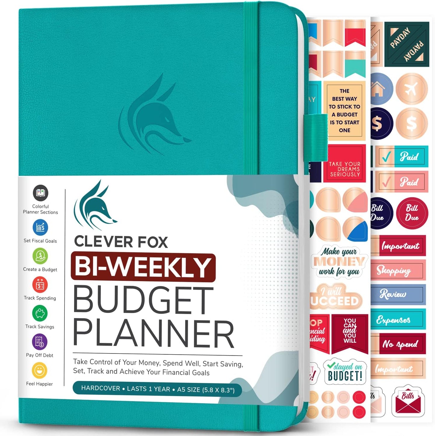 Clever Fox Bi Weekly Budget Planner – Undated Financial Organizer Book – Expense Tracker, Budgeting & Bill Notebook, A5 (Turquoise)
