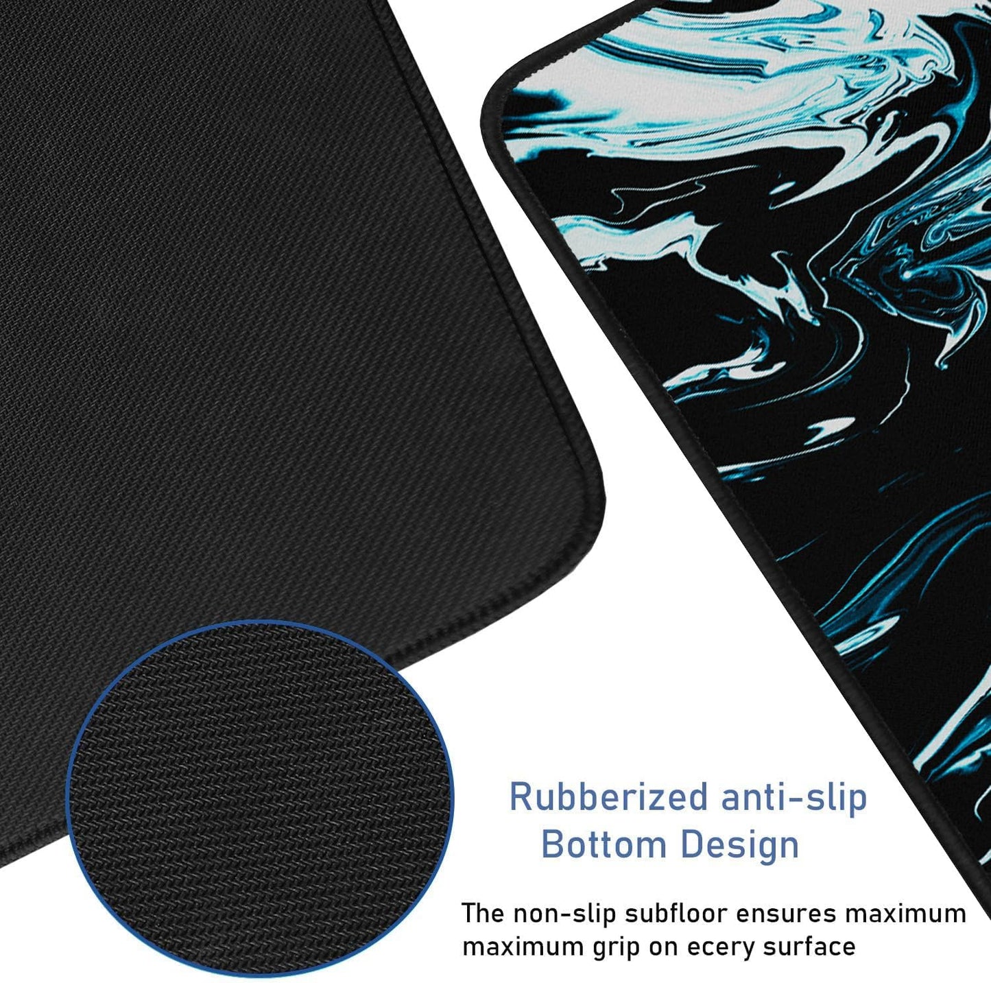 Gaming Mouse Pad with Stitched Edges, Durable Non-Slip Natural Rubber Base, Waterproof Computer Keyboard Pad Mat for Esports Pros/Gamer/Desktop/Office/Home - Marble Cyan