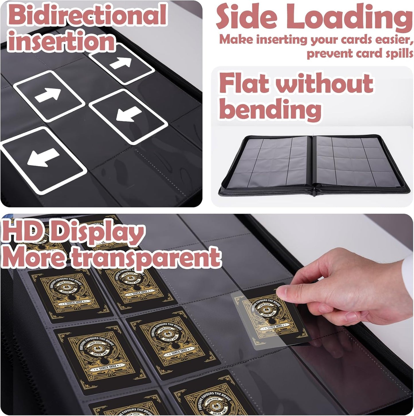 1000+ Pockets Trading Card Binder, 16 Pockets Trading Card Binder Ringless Side Loading Trading Card Album Folder for TCG,MTG,Sports Cards(Pink)