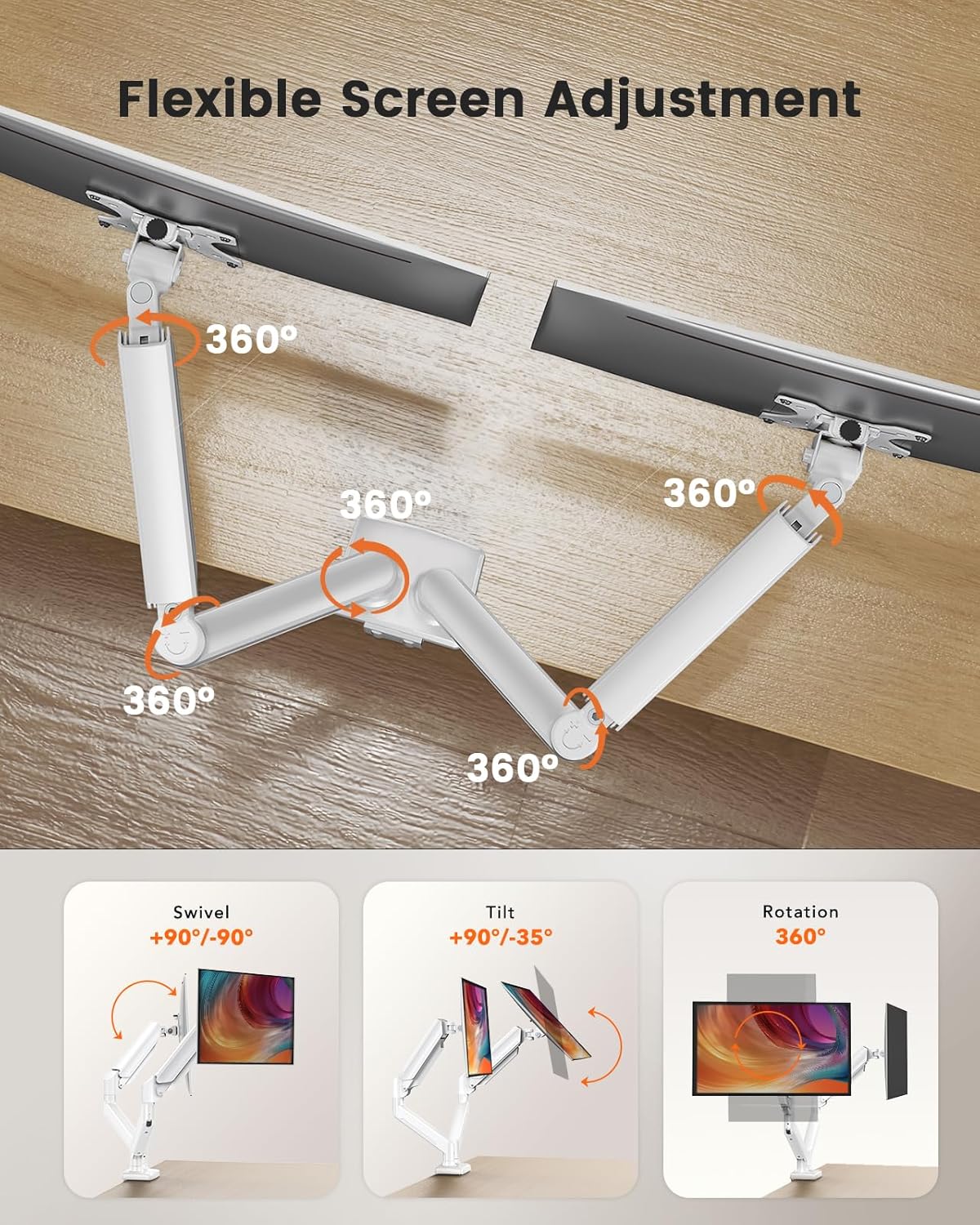 ErGear Dual Monitor Stand up to 32 inches Screen, Load-Bearing Max 22 lbs Each Arm, Adjustable Dual Monitor Mount, Sturdy Steel vesa Monitor Mount with Stable VESA 75x75 100x100mm-White