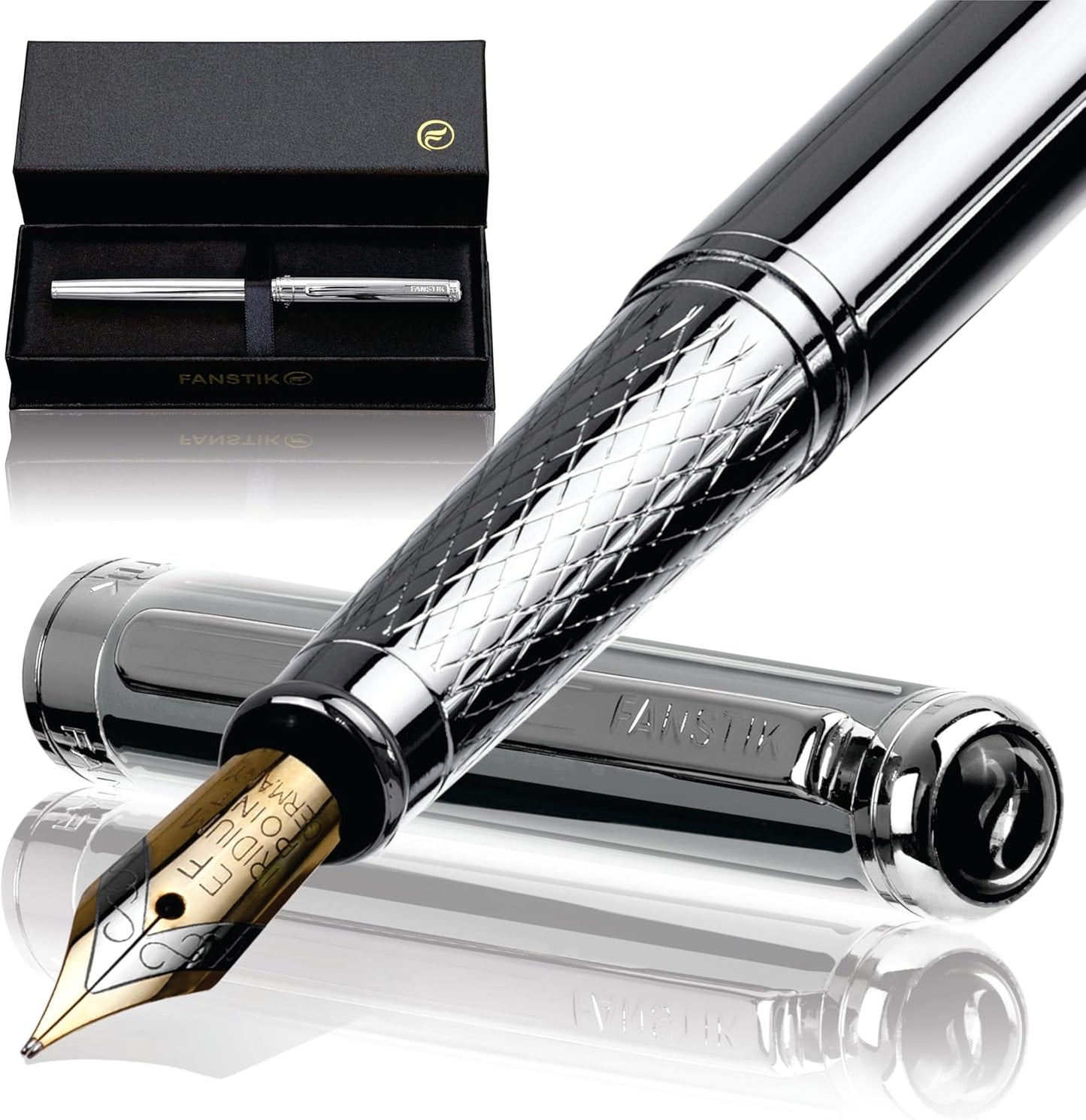 Silver Luxury fountain pen (Made In USA) fancy gift set for women, Real 24K Gold Plating, Professional executive pen gift set for men (Lux fountain Silver)