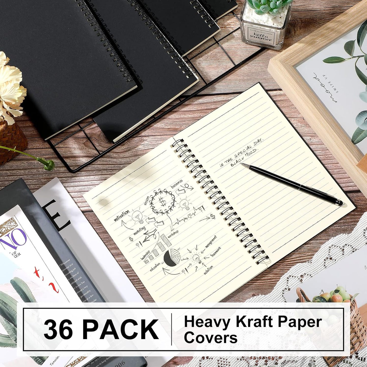 Yahenda Spiral Notebook Bulk A5 Journal Lined 8.3'' x 5.5'' Writing Composition Paper Small Notepad Subject Notebook for Students Office Business Back to School Supplies(Black,36 Pcs)