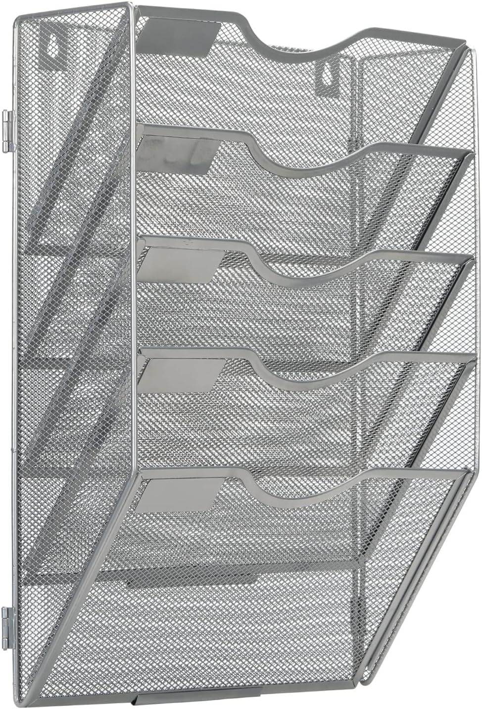 EasyPAG Wall File Holder Organizer 5 Pocket Mesh Hanging Wall Mounted Document Paper Folder Filing Magazine Rack with Nametag Label for Office Home School, Sliver