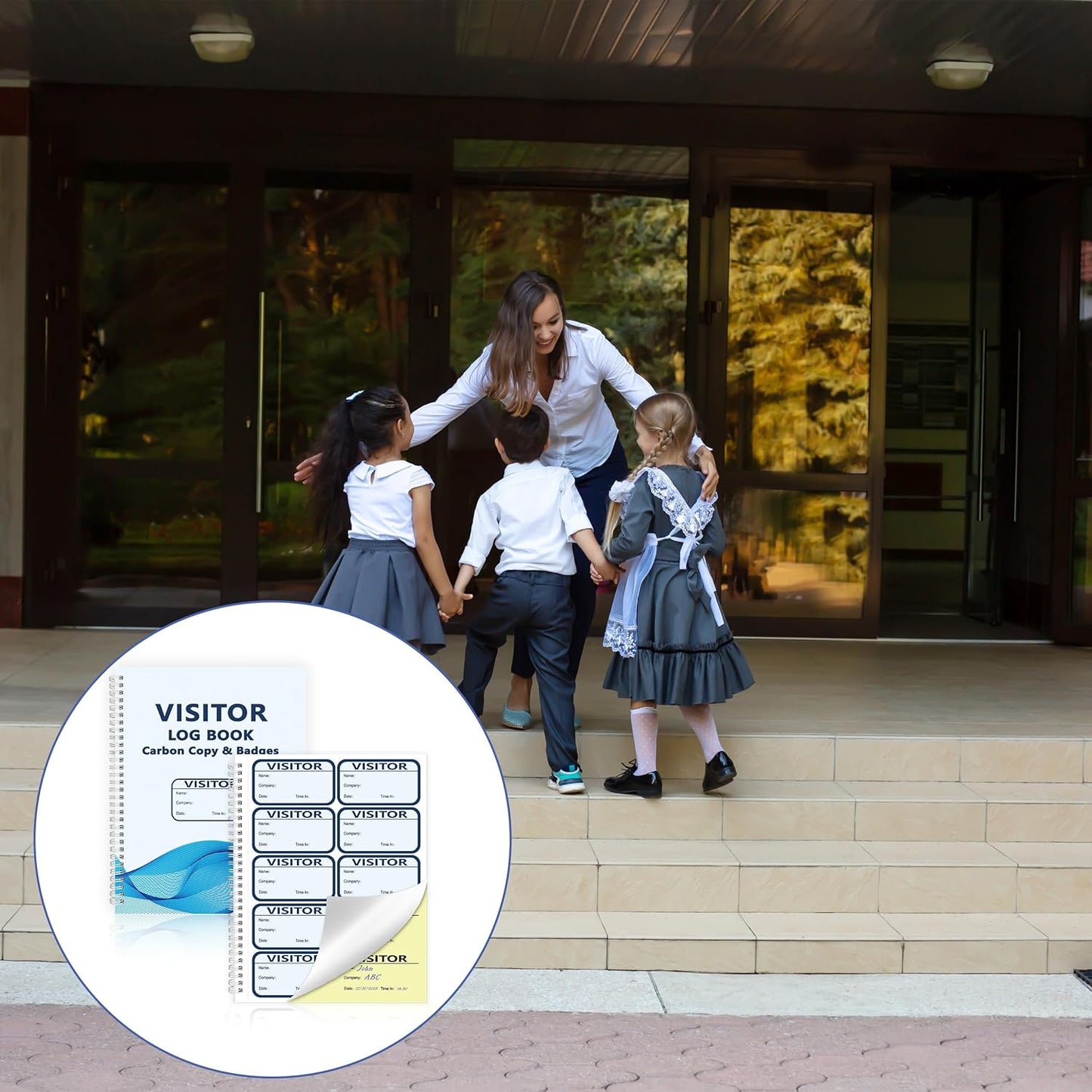 2 Pack of 300 Visitor Badges Registry Log with Carbon Copy Visitor Stickers Letter Size Visitor Log Book Extras Protecting Privacy Pages Spiral-Bound Self Visitor Badges Guest Register Book(2)