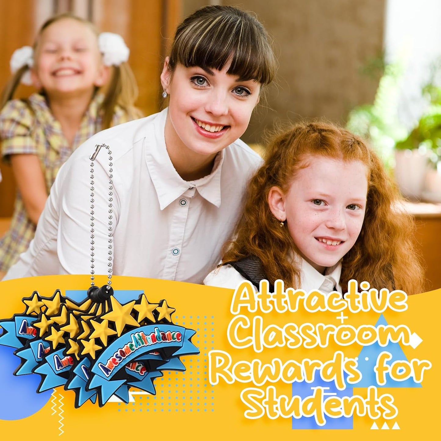 100 Pcs Awesome Attendance Silicone Tags with Chains, Motivational Brag Awards for Students, Classroom Incentives, Teacher Rewards, Reading Competition Prizes, Wearable Encouragement Gifts