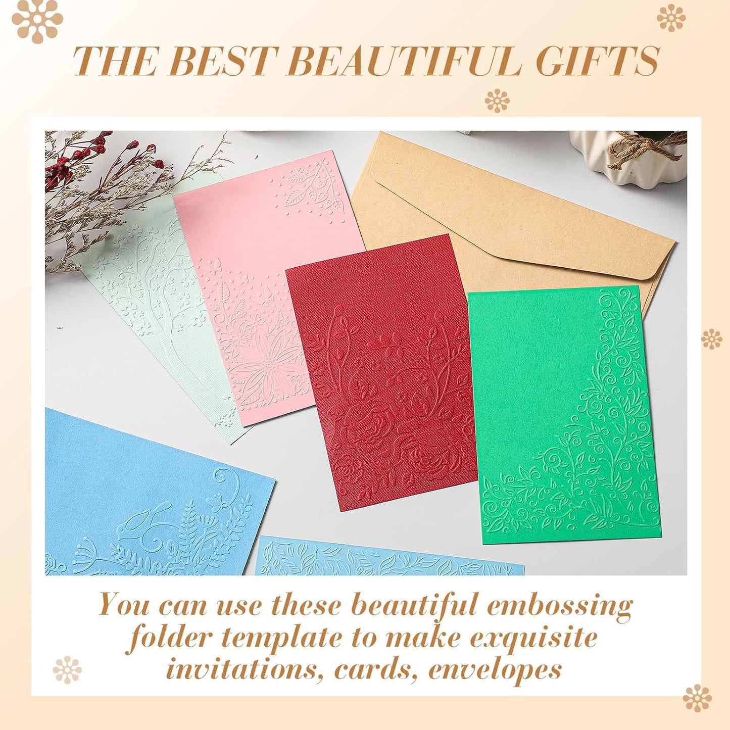 Geiserailie 8 Pieces Embossing Folders Embossing Machine Template Paper Card Heart Folders for Card Making DIY Flower Scrapbook Photo Album Craft Decoration 5.9 x 4.1 Inch(8 Pcs,Natural Style)