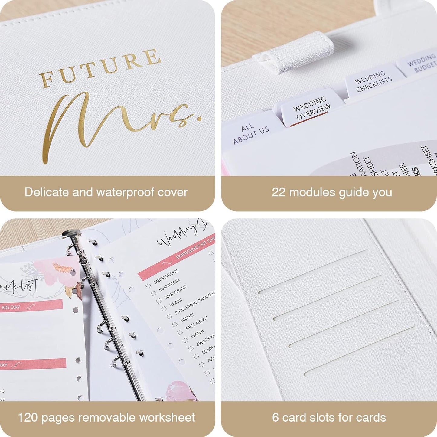 AW BRIDAL Best Engagement Gifts For Her Bride To Be Gifts∣Future Mrs Leather Wedding Planner Book And Organizer For The Bride Wedding Planning Notebook Budget Planner Binder, 140 Pages, White