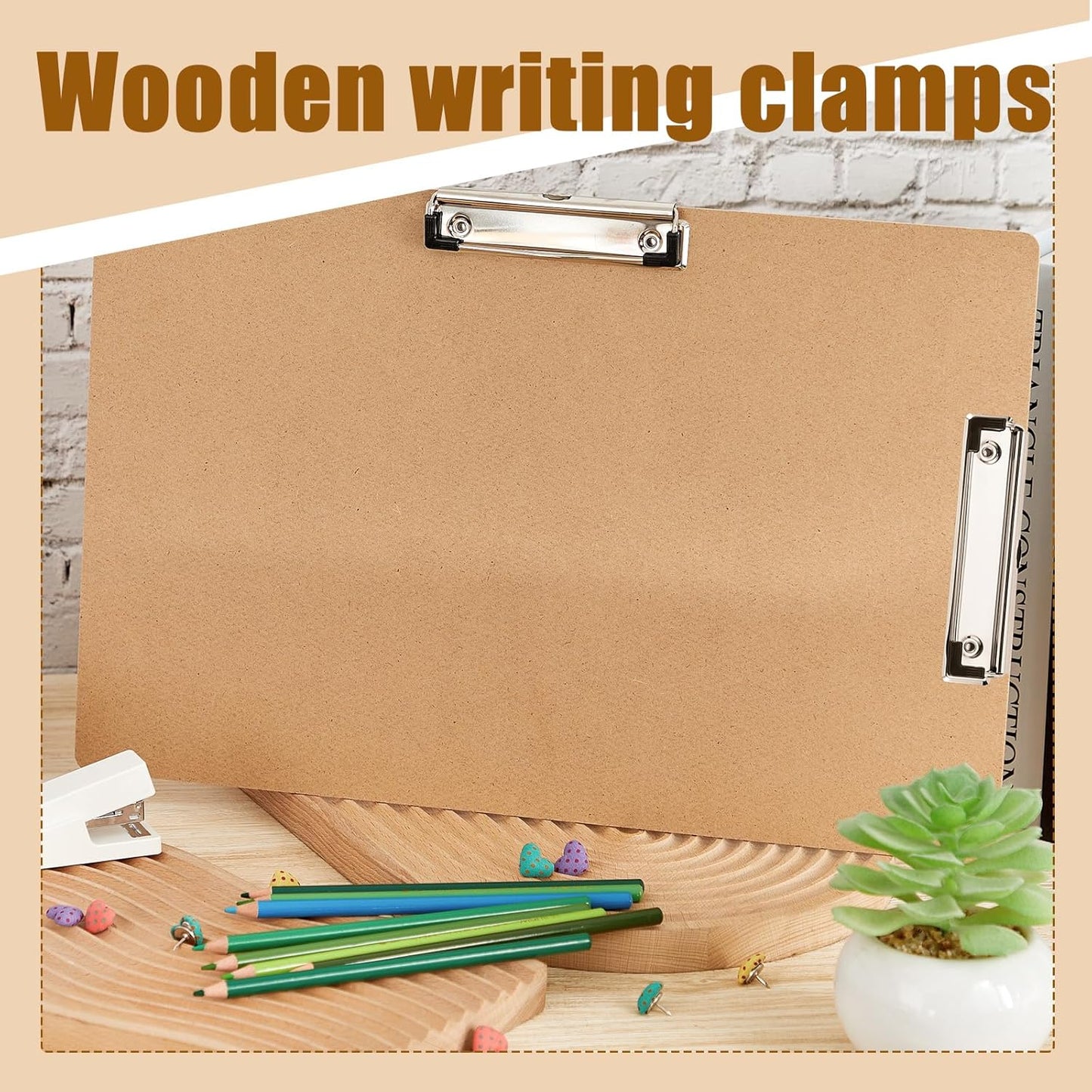 Henoyso 12 Pcs 11x17 Clipboard Wooden Lap Board with Low Profile Clip Brown Double Landscape Clip Hardboard Drawing Board Landscape Horizontal Large Clipboard for Desk Paper Sketching Art Supplies