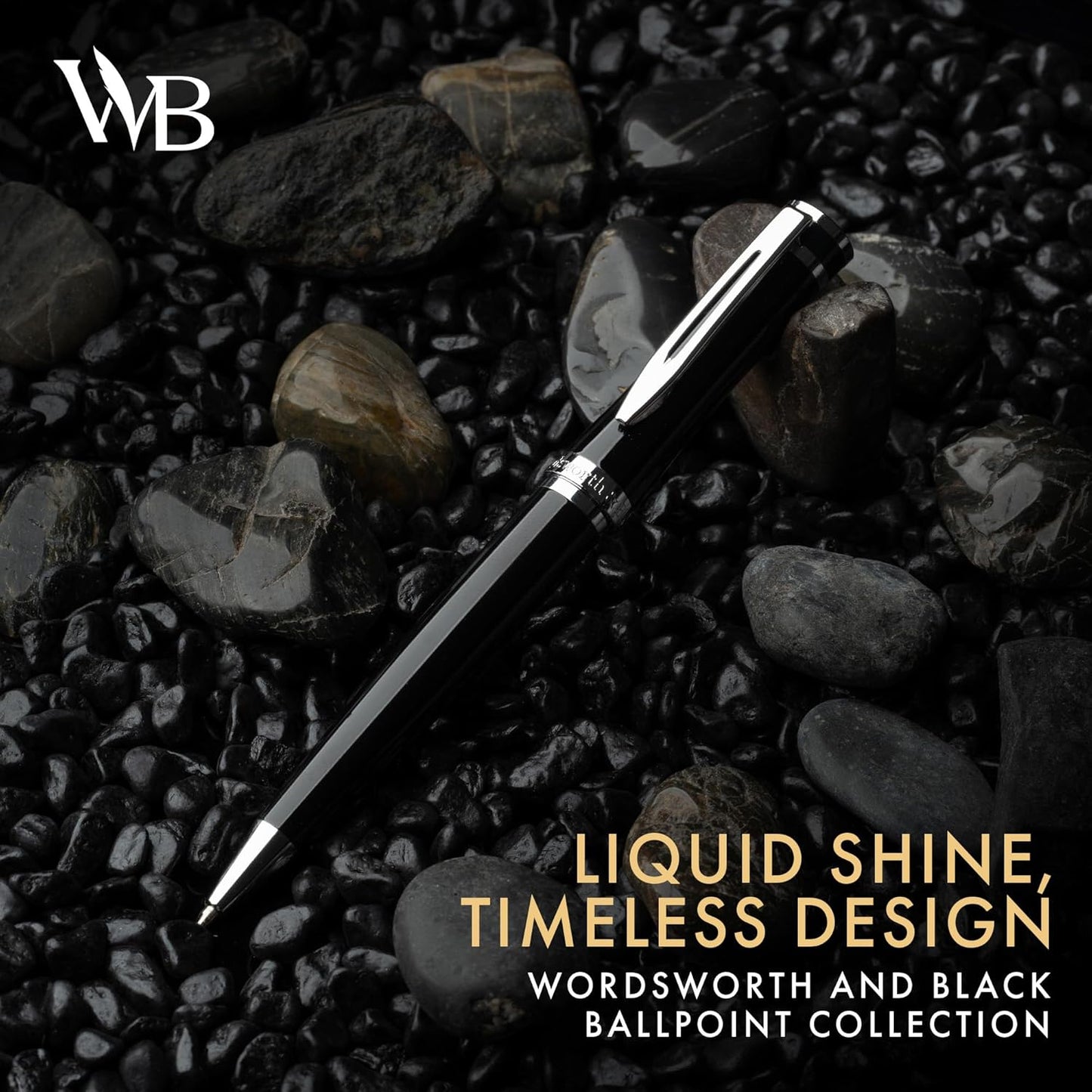 Wordsworth and Black Ballpoint Pen Black Lacquer- Stunning Luxury Pen Chrome Finish, Ink Refill, Best Gift Set for Men & Women, Refillable, Elegant, Nice Pens, Fine Point