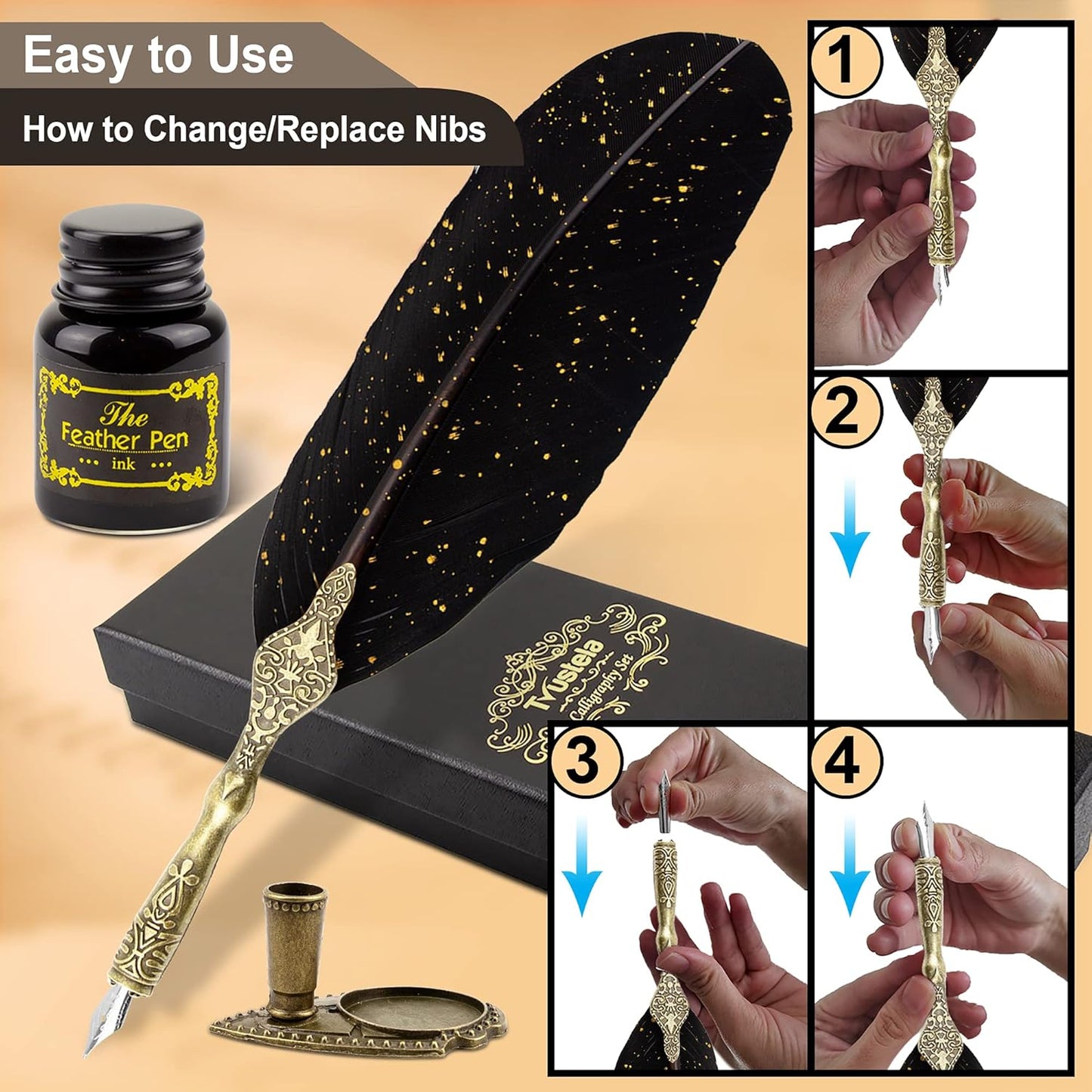 Calligraphy Pen Set - Feather Quill And Ink Set For Beginners (BlackFeather)