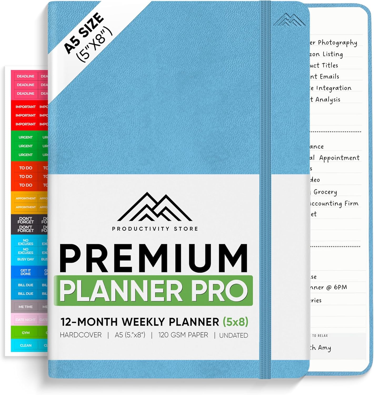 PRODUCTIVITY STORE Pro - Undated, 2025 Planner, 5.8” x 8.3” - The #1 Productivity Planner to Achieve Your 2025 Goals - Planner 2025-2026 - Blue - A5