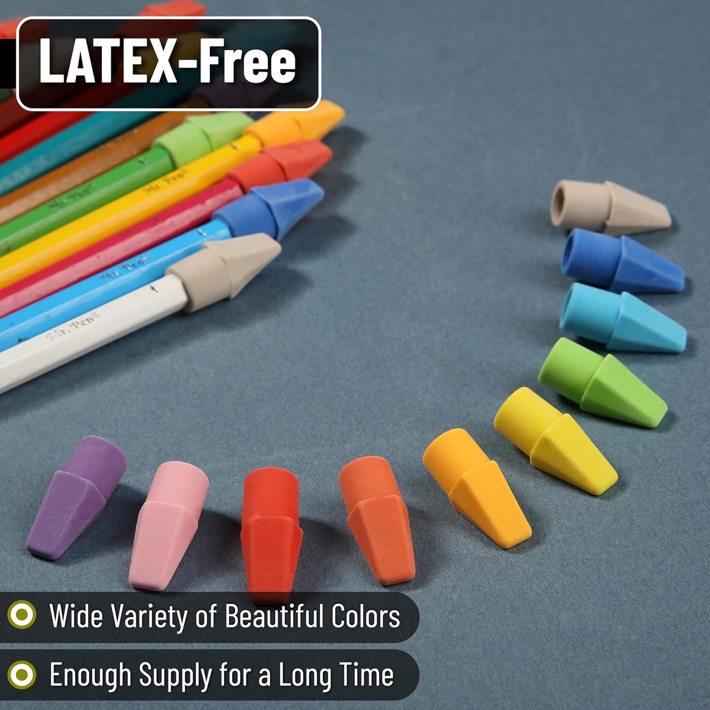 Mr. Pen- Pencil Erasers Toppers, 1000 Pack, Colorful, Latex Free, No Smudge, Mr Pen Erasers for Pencils