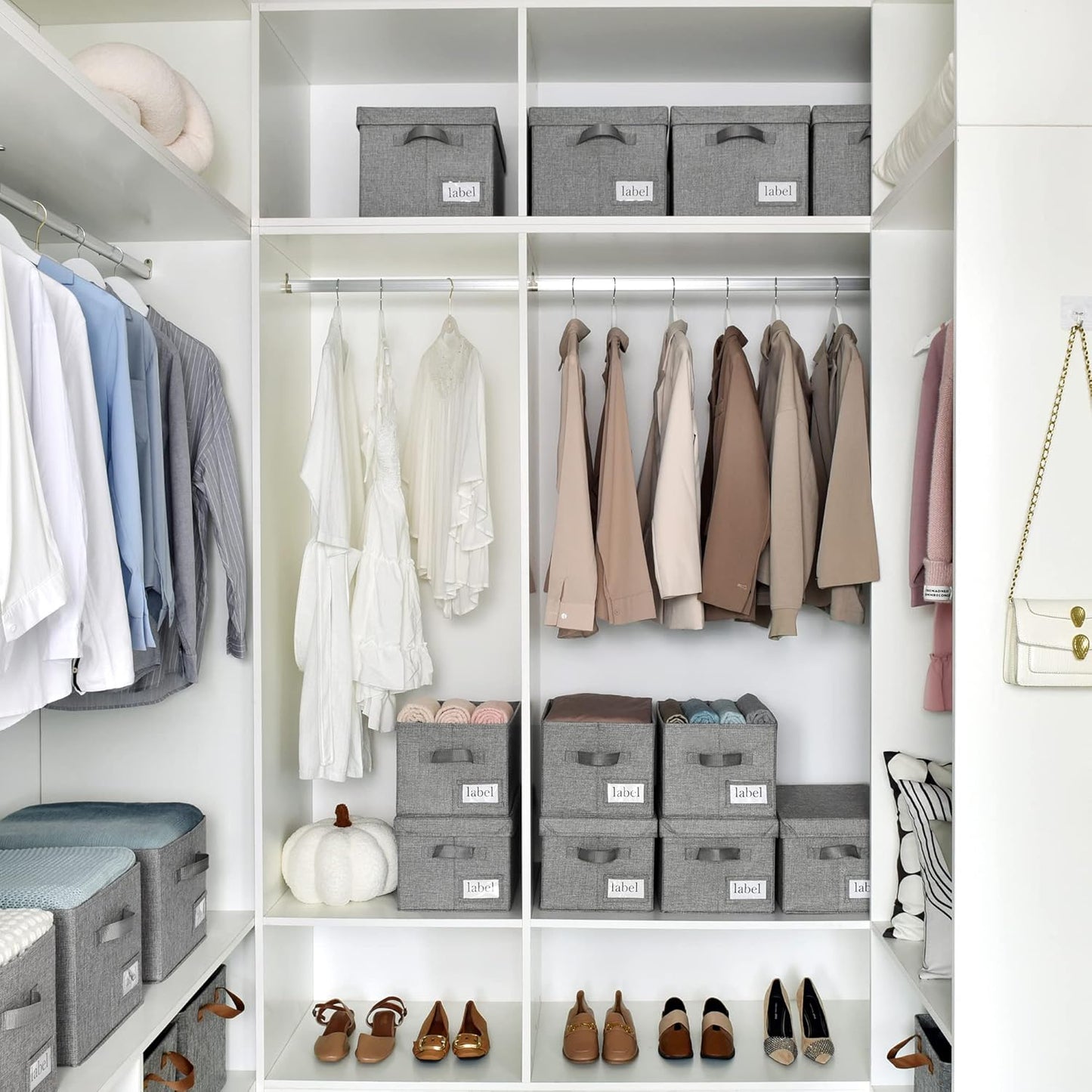 GRANNY SAYS Storage Bins with Lids, Linen Closet Organizers and Storage Baskets for Shelves, Storage Containers for Closet Organization, Large Bins for Storage, Dark Gray, 3-Pack