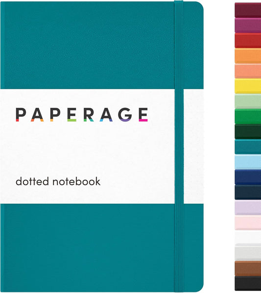 PAPERAGE Dotted Journal Notebook, (Turquoise), 160 Pages, Medium 5.6 in x 8 in - 100 GSM Thick Paper – Hardcover Journaling Notebook for Work, School & Bullet Journaling