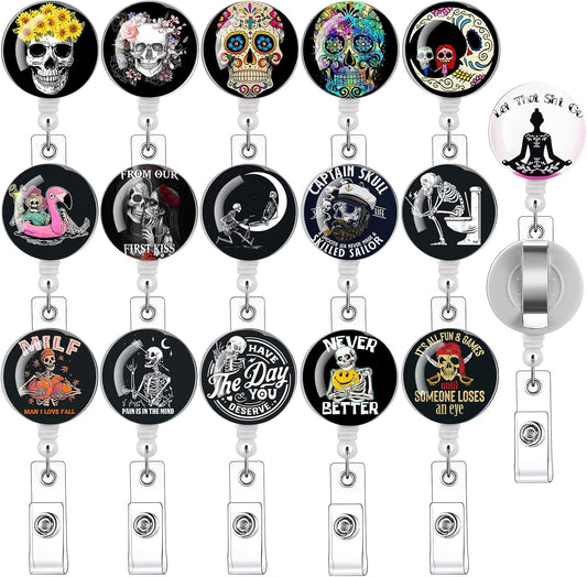 16pcs Badge Reels Retractable Badge Holders,Id Badge Holders Retractable with Clip,Cute Badge Reel for Men,Women,Girls 13