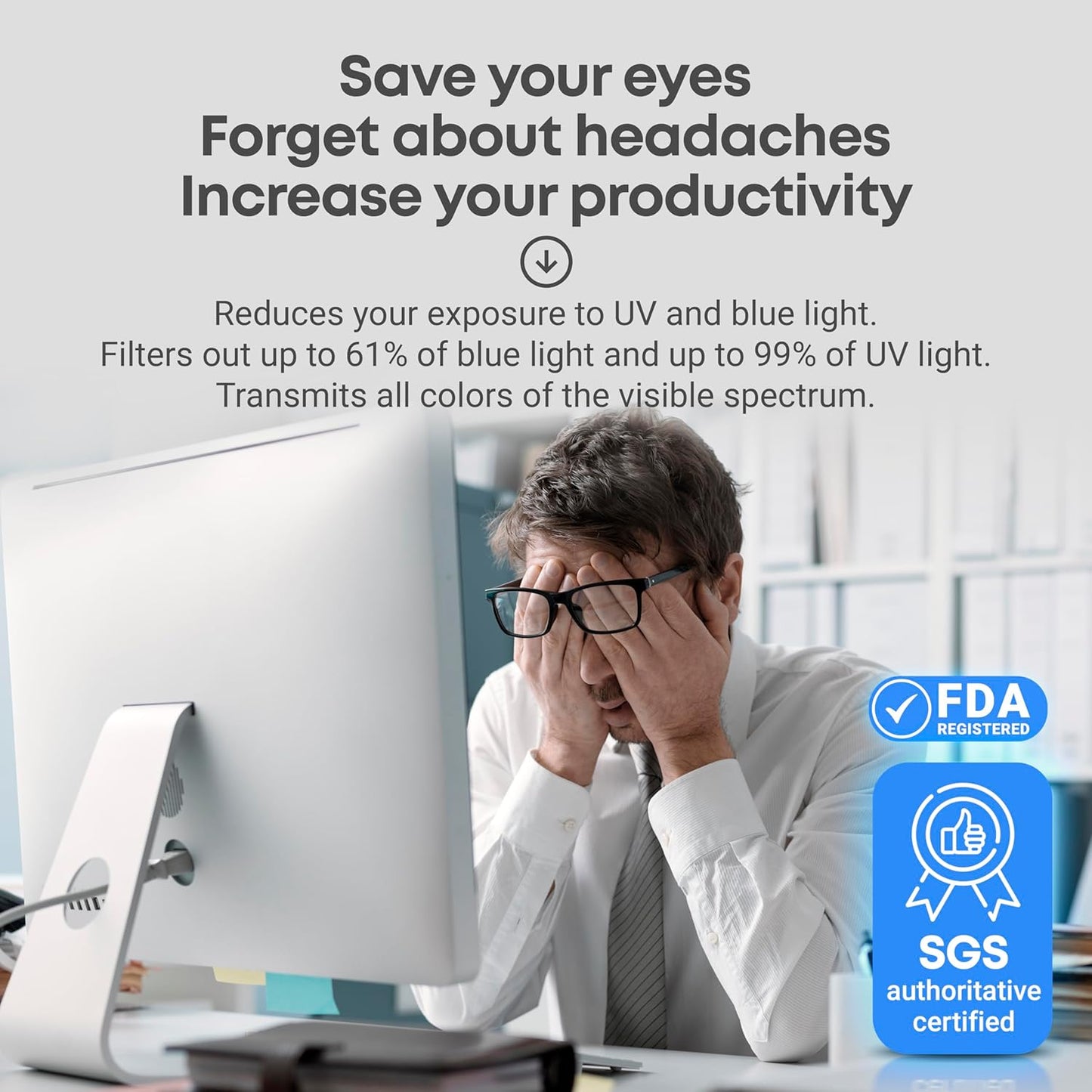 VINTEZ Blue Light Screen Protector for 24 Inch Computer Monitor and Laptop – Anti-UV Blue Light Blocking Film for Desktop PC, Eye Protection Filter, 21.2" x 12.6", 2 Pack