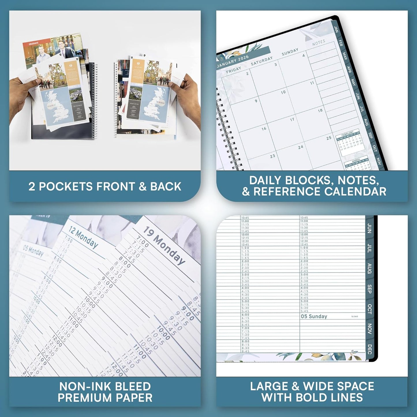 Ensight 2026 Appointment Book & Planner Ensight 8.5 x 11 inches Large Tabbed Daily Hourly Weekly Planner Schedule Book 15 Minute time Slots Business & Personal Planner Jan 2026 Dec 2026 Floral