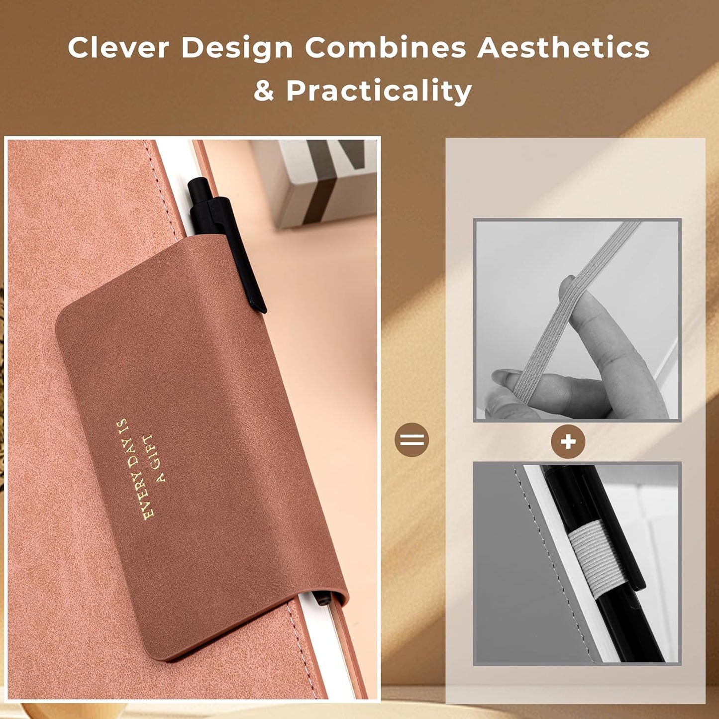 MINICAGIE Lined Leather Journals for Writing A5 Journaling Notebooks with 100 GSM Thick Paper Journal Notebook for Men & Women with Buckle Closure, Work Travel Note Taking Diary, 5.7" x 8.3", Pink