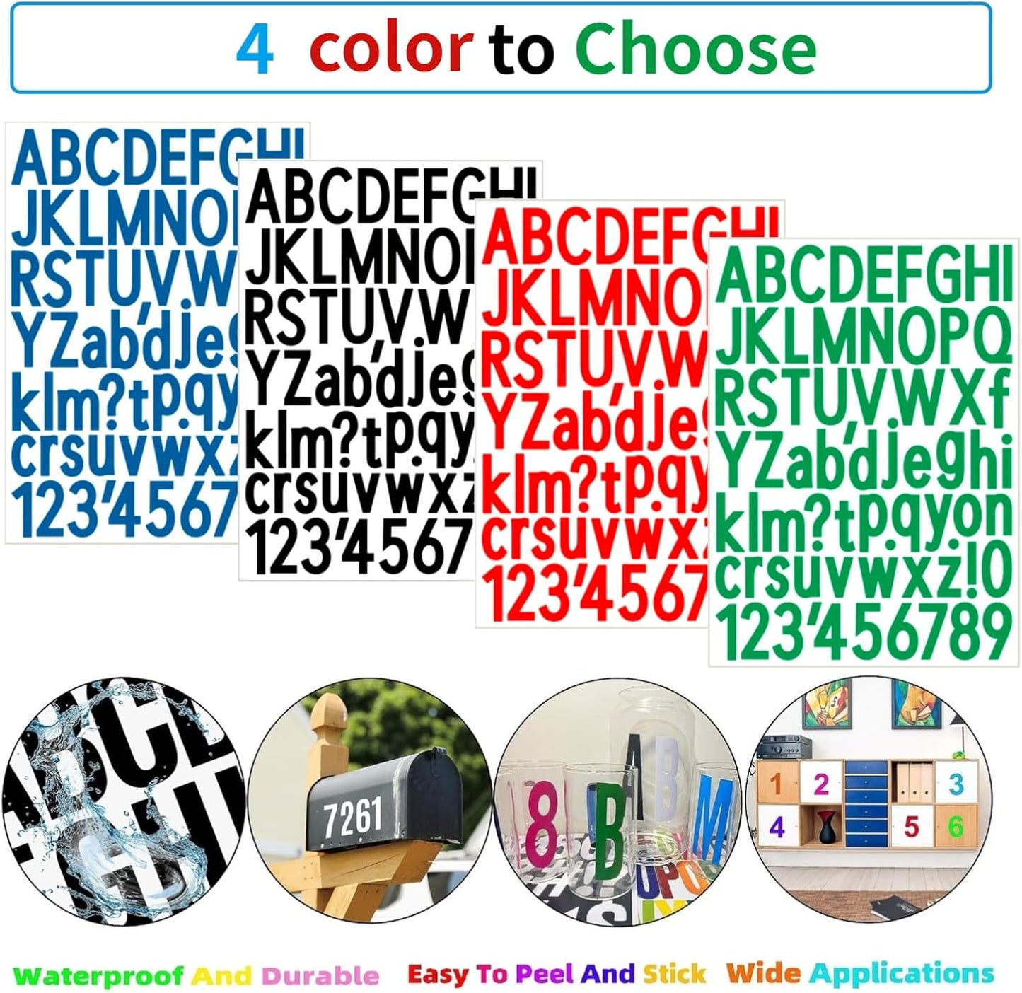 10 Sheets Letter Stickers, Alphabet & Number Stickers, 1.5 inch Vinyl Self-Adhesive, Mailbox & Cup Labels, Holiday Party Decoration (Blue)