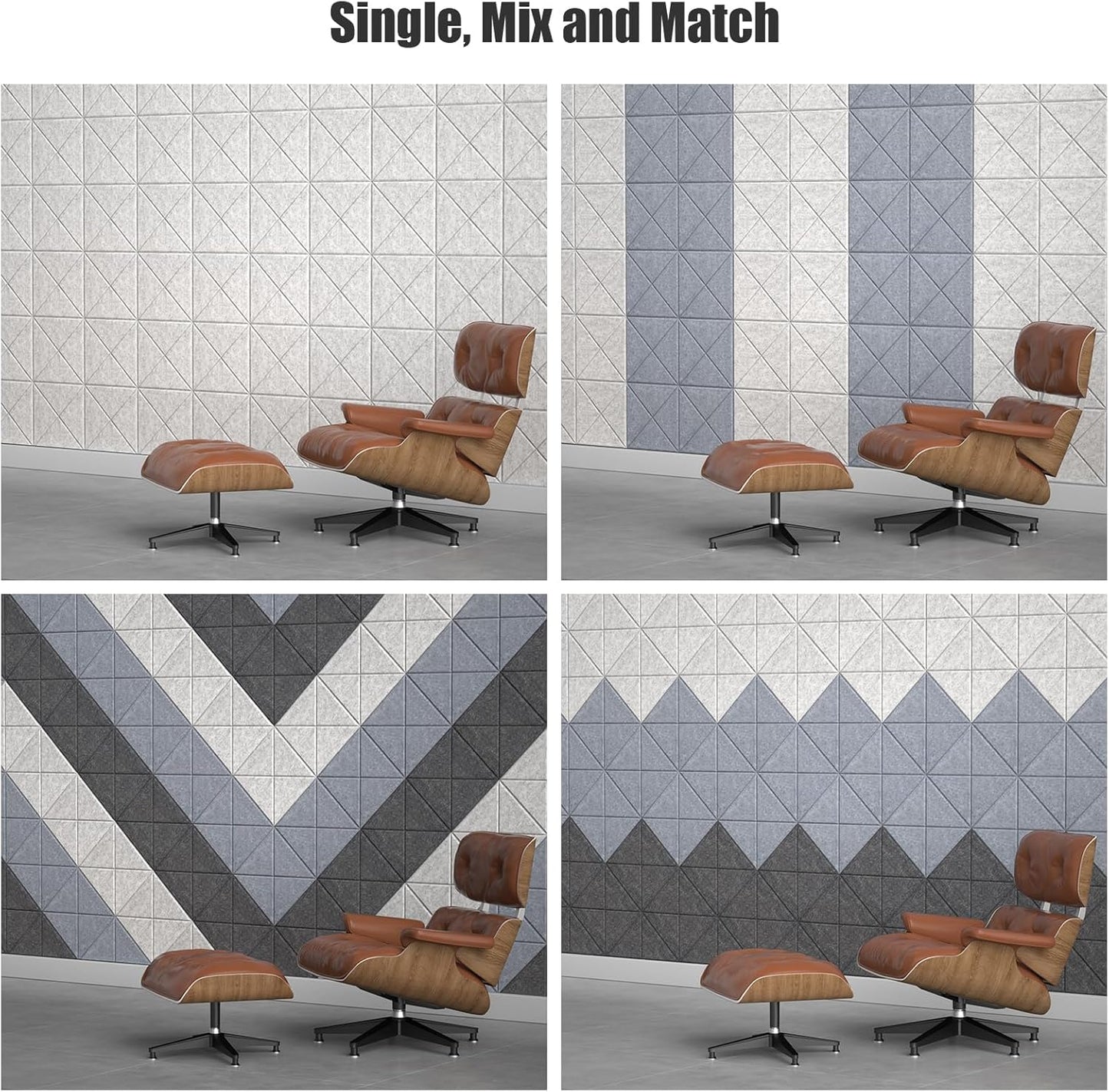 Sonicism 22 Pack X-Lined Acoustic Panels with Self-Adhesive, 12"X 12"X 0.4" Sound Proof Foam Panels, Decorative Soundproof Wall Panels, Sound Absorbing Tile for Home & Offices, Silver Gray