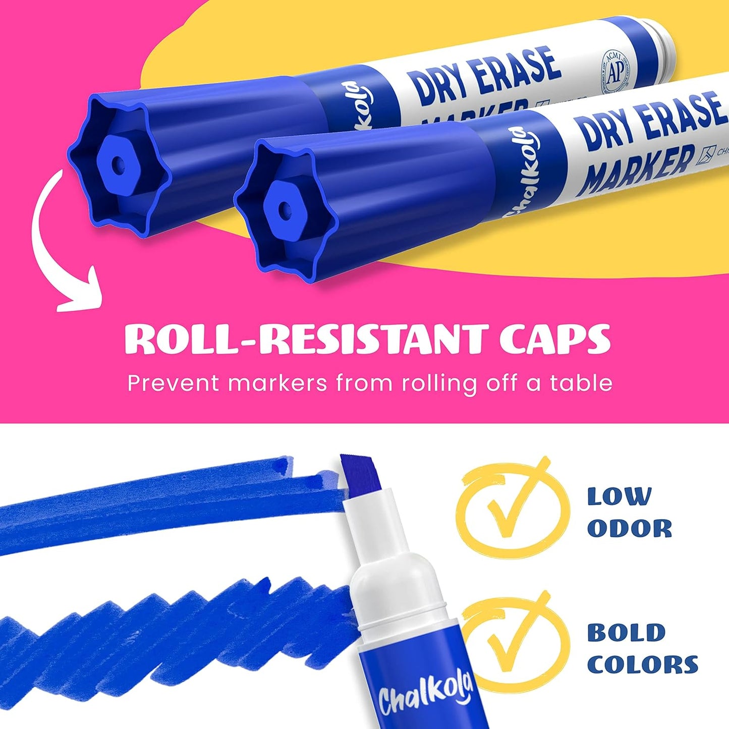 Chalkola Dry Erase Markers Bulk (60 Pack, 12 Vibrant Colors) | Chisel Tip WhiteBoard Markers, Dry Erase Pens - White Board Pens for Kids, Teachers - Home, Office, School Classroom Supplies