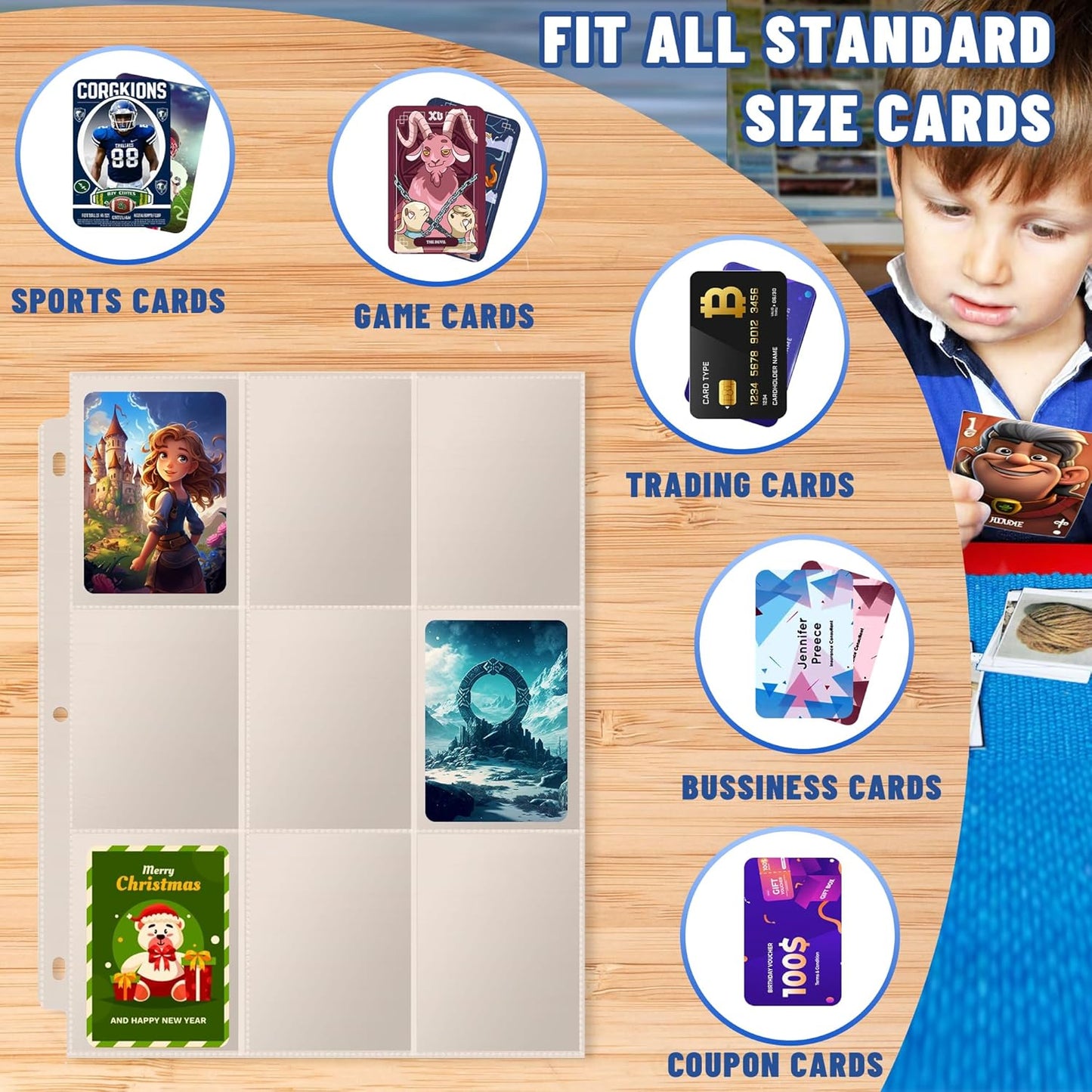 1800 Pocket Trading Card Sleeves - Double-Sided, Clear for 3-Ring Binder, Game, Sports & Business Cards