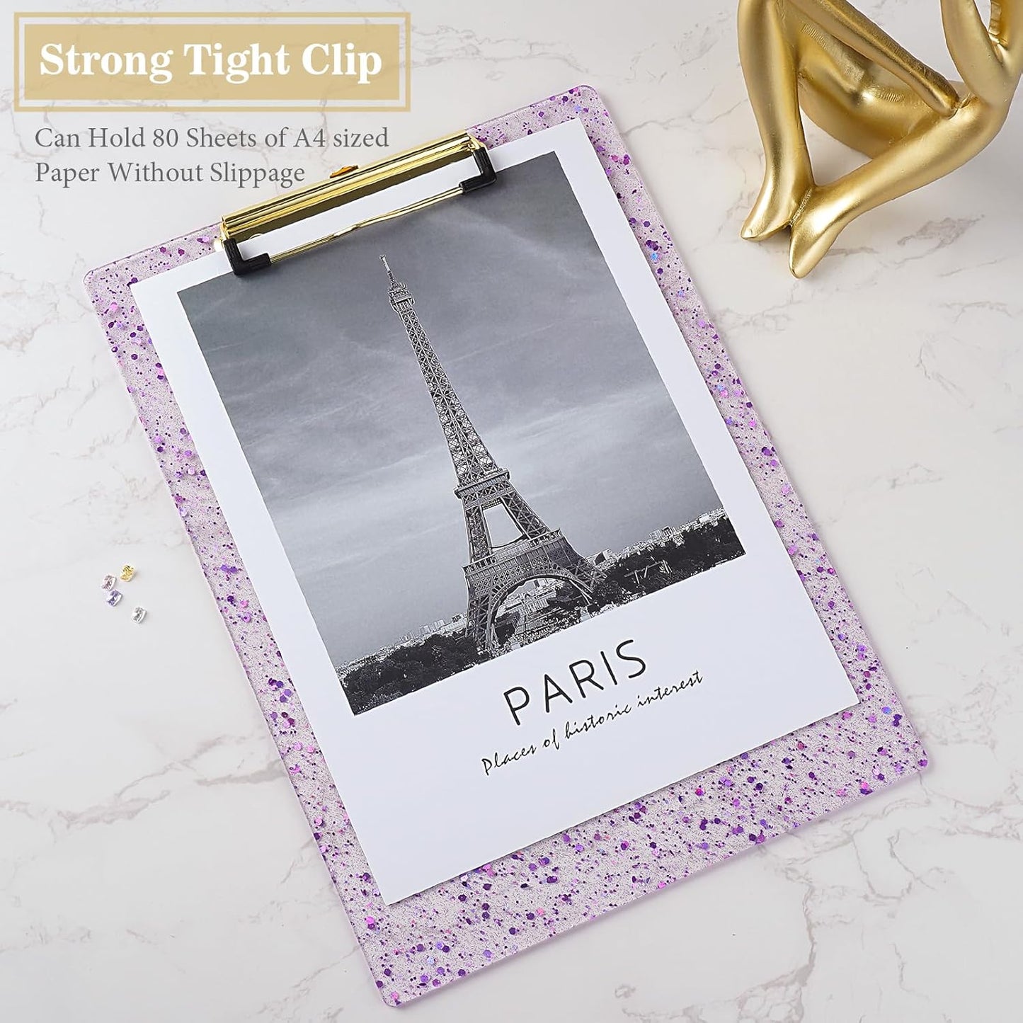 Hongri Plastic Acrylic Glitter Clipboard, 8.5x11" Stardard Letter A4 Size Clipboards for Classroom, Taecher, Women.Cute Confetti Clip Board, Office Supplies, School Supplies.