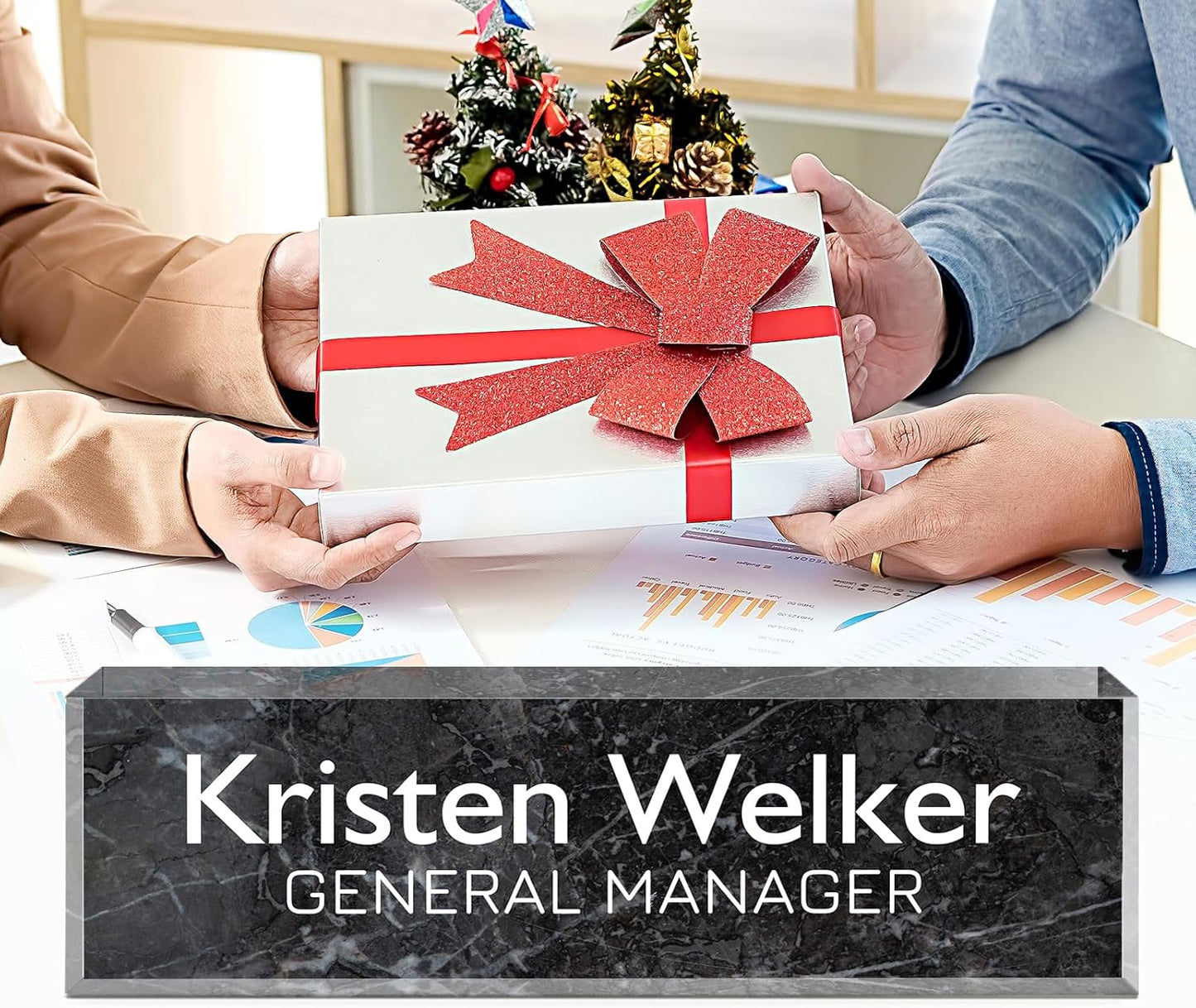 Gowellly Desk Name Plate Personalized - Custom Acrylic Name Plate for Desk - Enterprise Custom Logo/Text nameplates - Employee Appreciation Gifts (Black Marble)