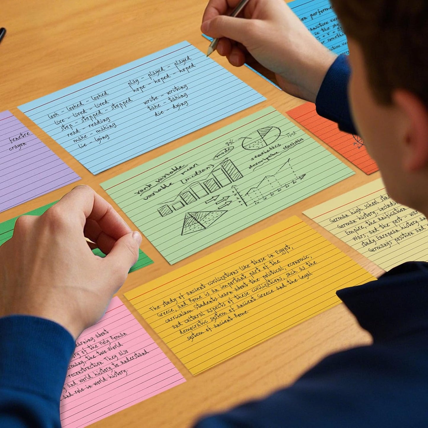 Koogel 180PCS Large Colored Index Cards, 5x8 Inch Lined Index Neon Colored Flash Cards with Both Sides Notecards for Back To School Studying School Classroom Note Taking Recipes Supplies