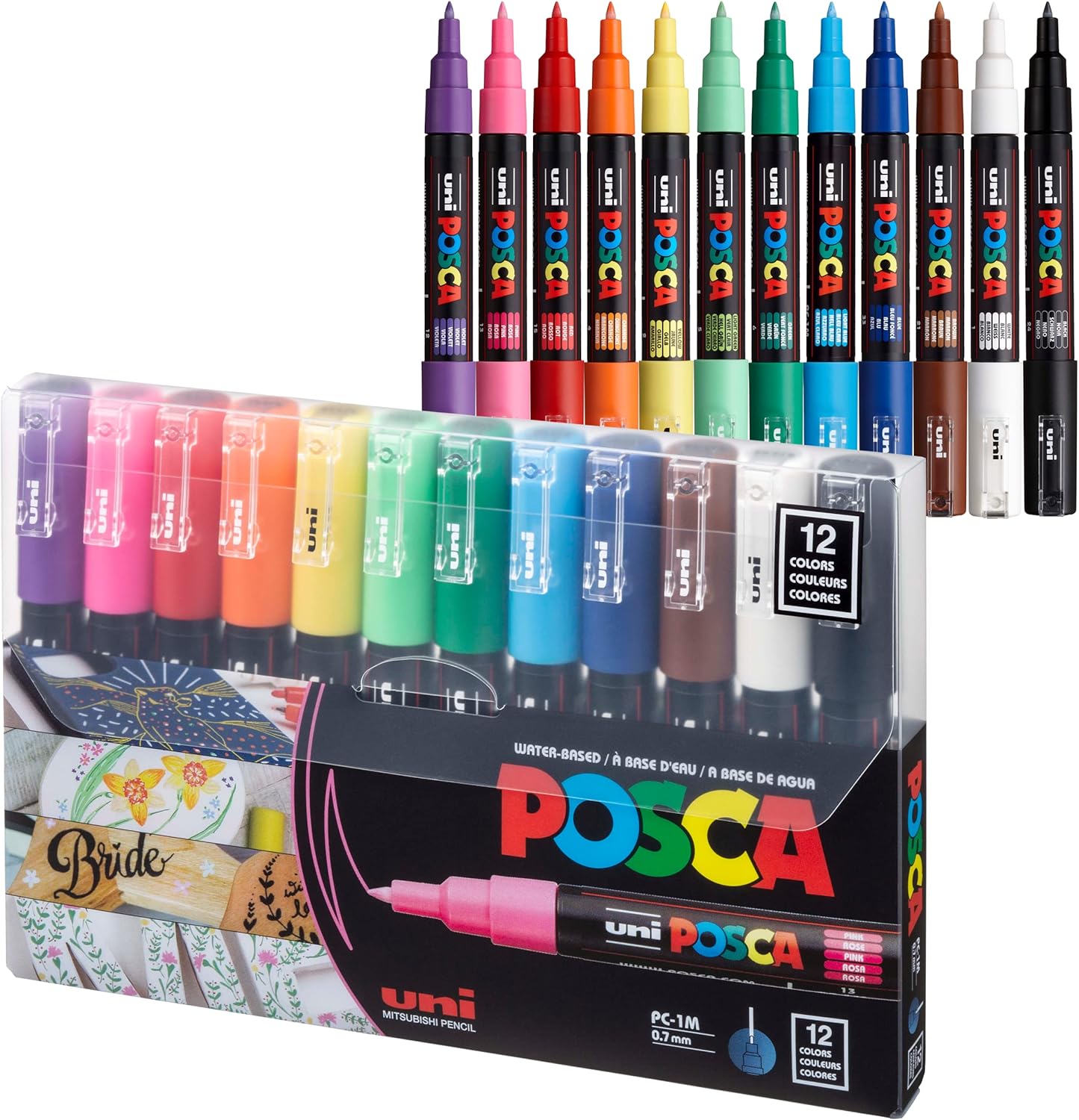 Uni-posca Paint Marker Pen - Extra Fine Point - Set of 12 (PC-1M12C)