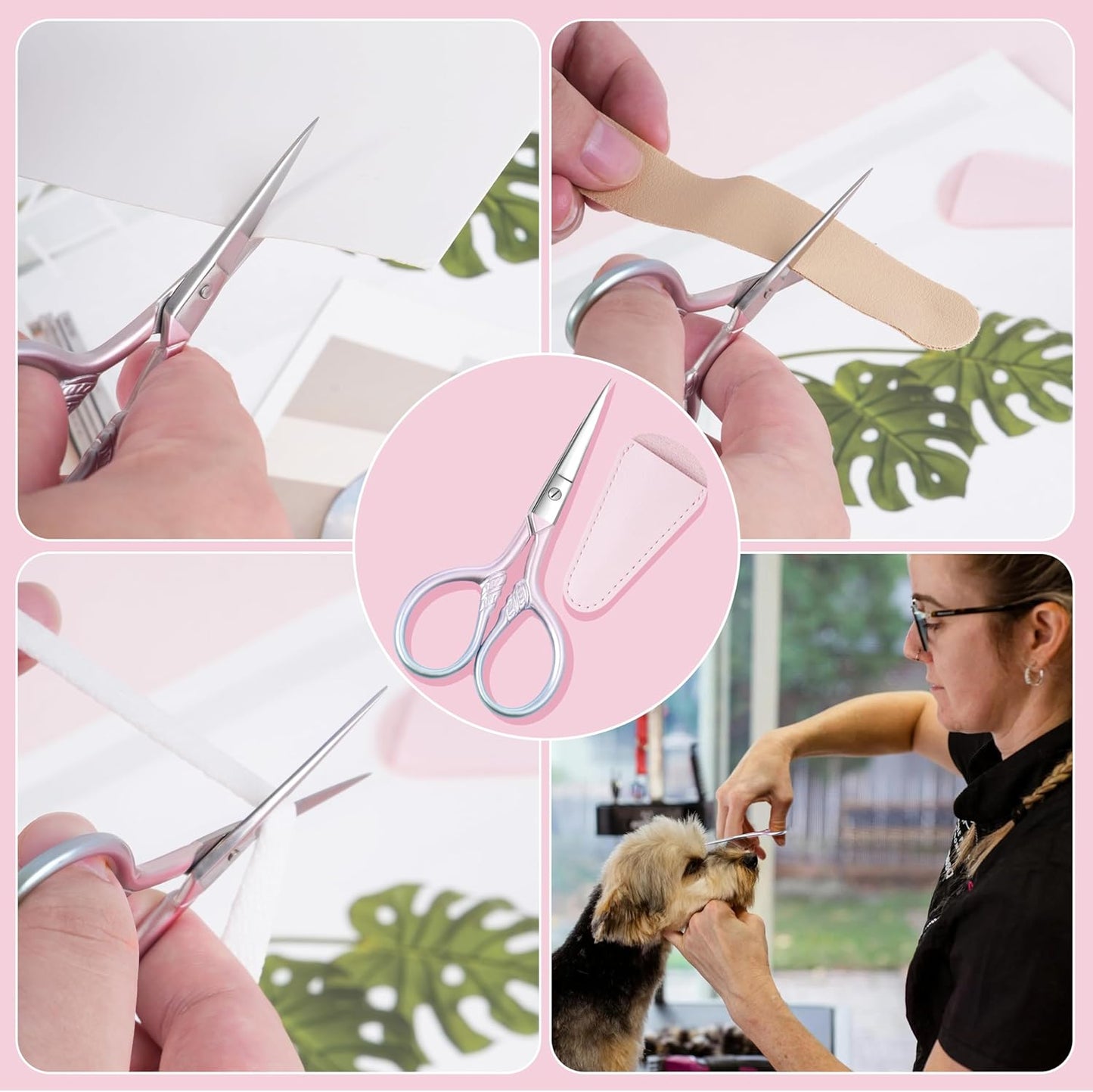2 Pcs Eyebrow Scissors for Women, Professional Grooming Mini Scissors with Stainless Steel Straight Tip, 3.5 Inch Pink Small Scissors Beauty for Facial Hair, Eyebrows, Beard, Ear, Nose, Moustache