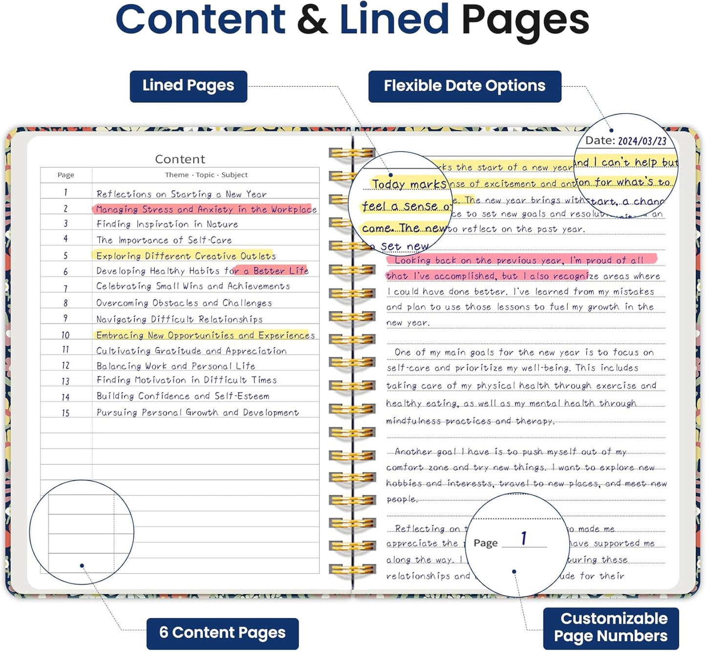Lined Spiral Notebook Journal for Work, 300 Pages Thick B5 (7.1"x10") College Ruled Journal for Women & Writing, Hardcover Notebook for Note Taking, Perfect for Office Home School, Spring Meadow