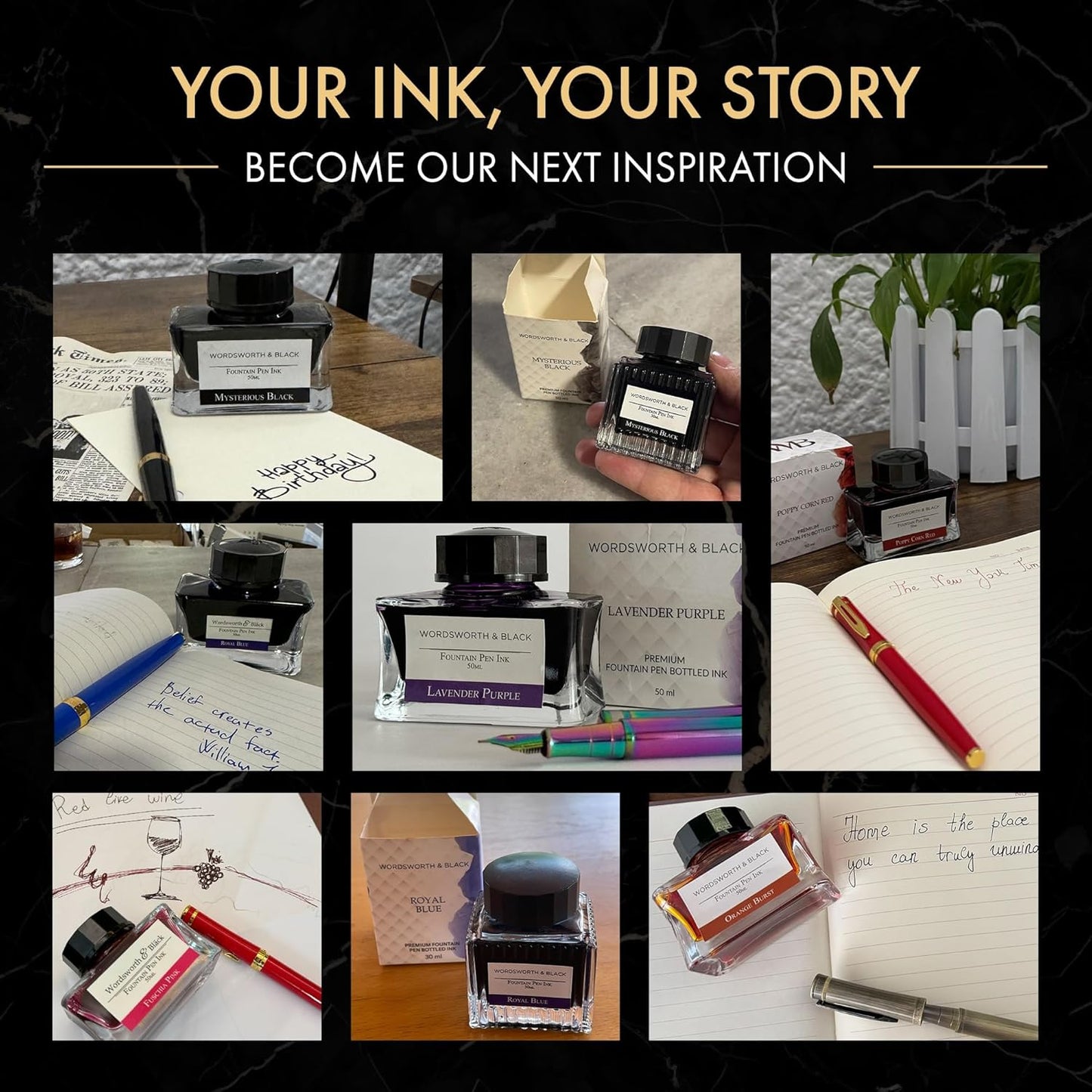 Wordsworth and Black Fountain Pen Ink Bottle (50 ml) Premium Luxury Edition, [Yellow] Fountain Pens Bottled Ink; Classic Designed Bottle Smooth Flow 50 ml