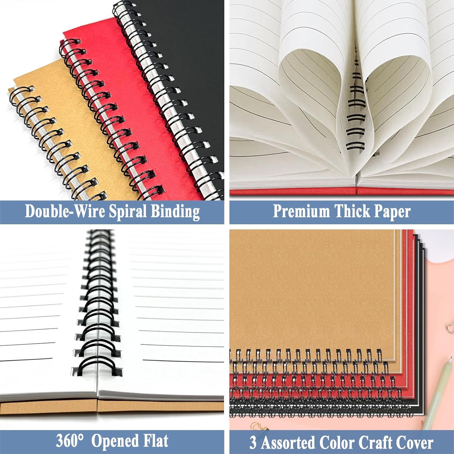 GINMLYDA Small Spiral Notebook A5, 6Pack 120 Lined Pages 8.25x5.5 Inches Spiral Journal Kraft Cover Notebooks & Writing Pads for School Home Office Aesthetic Sketch Drawing Note