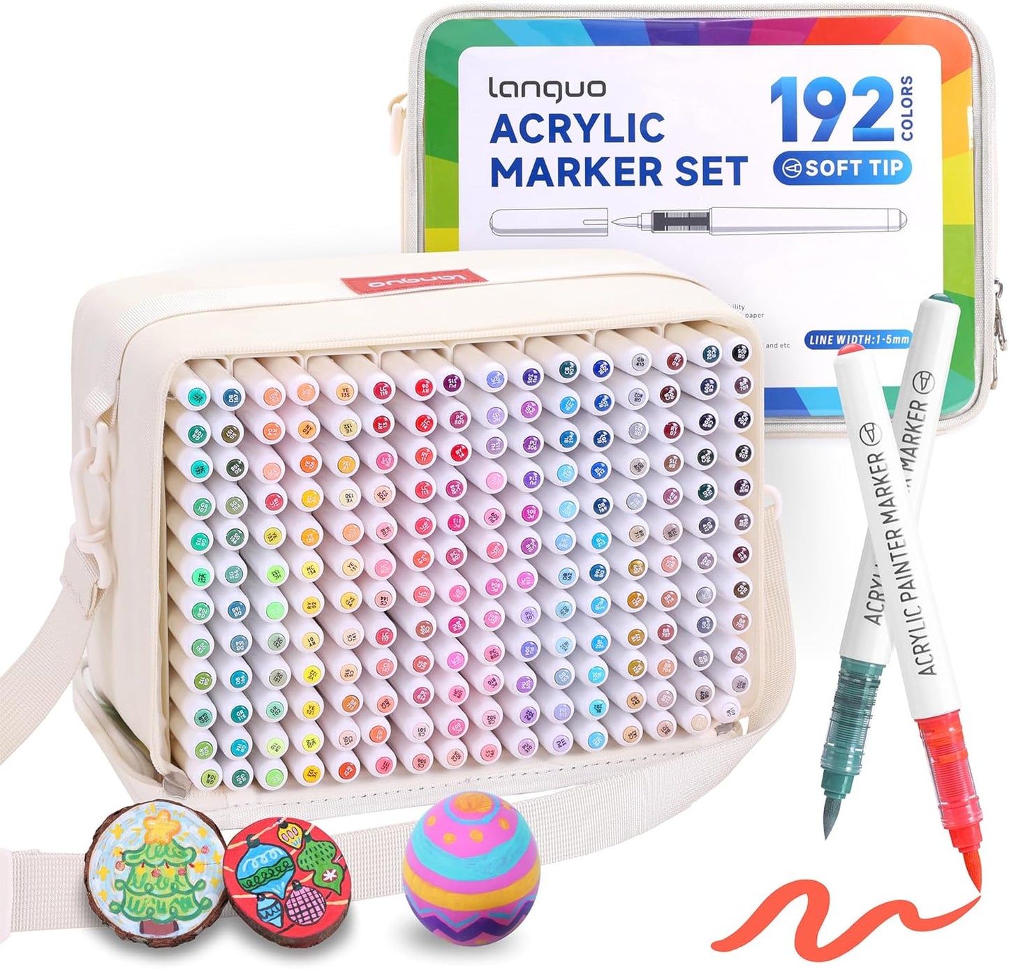 192 Colors Acrylic Paint Markers, Soft Brush Tip Marker Pens Set with Marker Bag, Acrylic Paint Pens for Fabric, Wood, Stone, Canvas, Glass, Egg, Rock Painting, DIY Crafts and Art Supplies