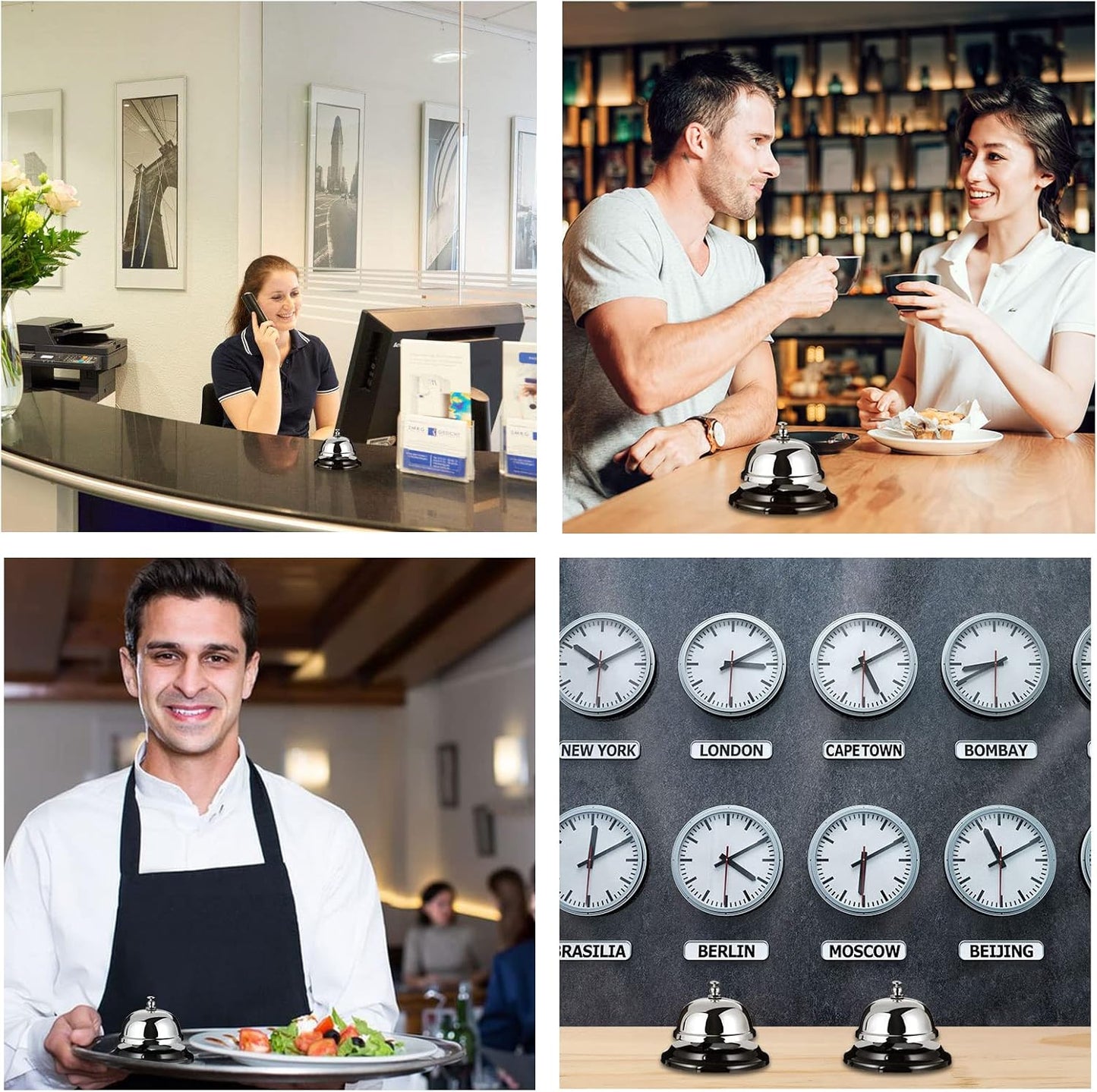 8PCS Metal Call Bell, Silver, 3.5 Inch Diameter, Restaurant, Hotel, Office, Pet Dog Training