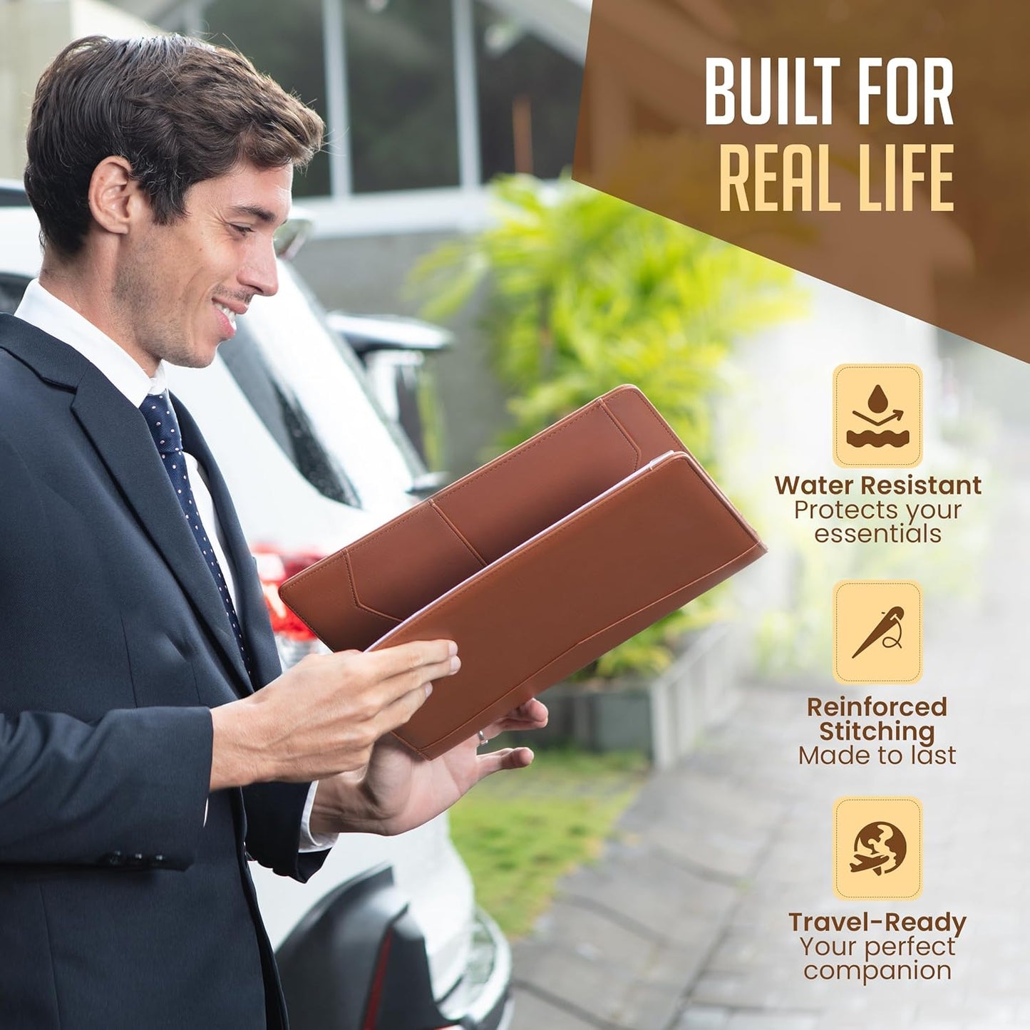 STYLIO Padfolio Portfolio Organizer Binder (Tan Color) | Interview Resume Folder, Document, Business Card Holder |w/Letter-Sized Notepad | Handsome Brown Faux Leather Folio Matte Finish