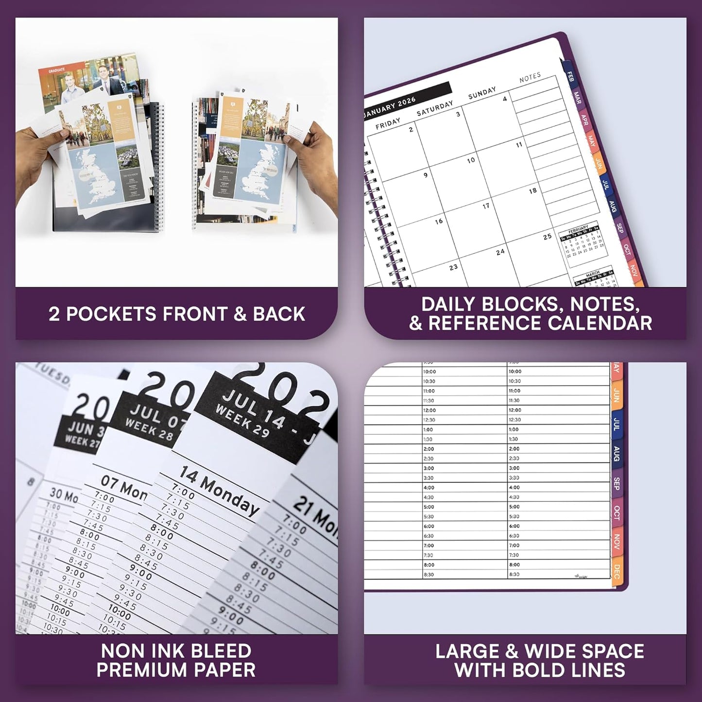 Ensight 2026 Appointment Book & Planner Ensight 6.5 x 8.5 inches Large Tabbed Daily Hourly Weekly Planner Schedule Book 30 Minute time Slots Business & Personal Planner Jan 2026 Dec 2026 Purple