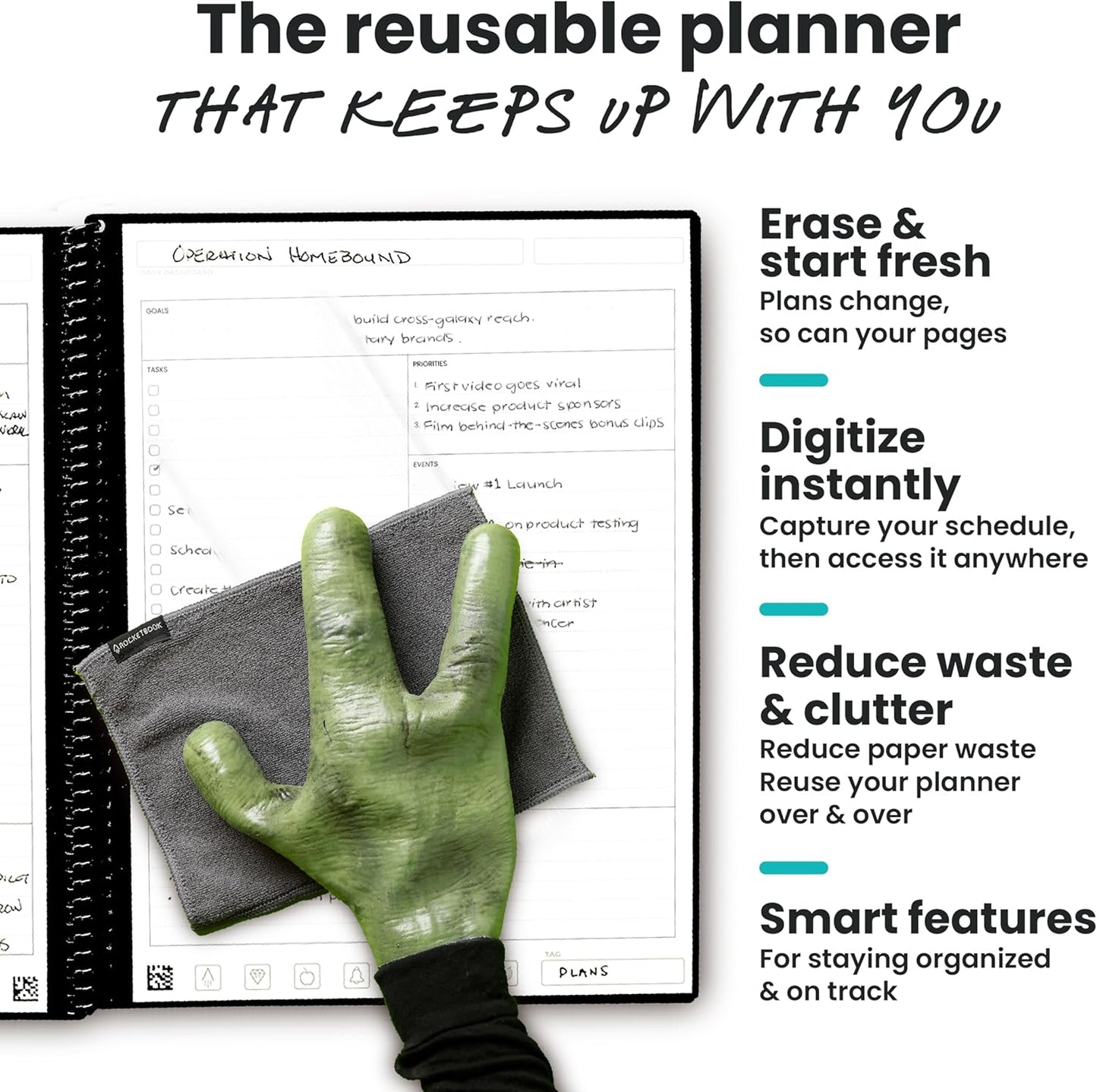 Rocketbook Flex Planner, Reusable Undated Smart, Executive Size 6x8.8 in Teal – Daily, Weekly, Monthly, Annual Calendar, Tasks, Goals, Scheduling, Productivity, App Connected, Erasable, Durable Cover
