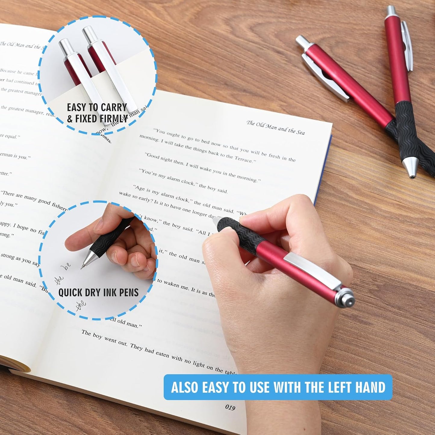 HZIDYAKE Gel Pens Bulk, 50 Black Ink Gel Pens, Smooth Writing Without Losing Ink, 0.5mm Fine Tip for Schools, Offices, Nurses Notes Office Supplies (Red Body)