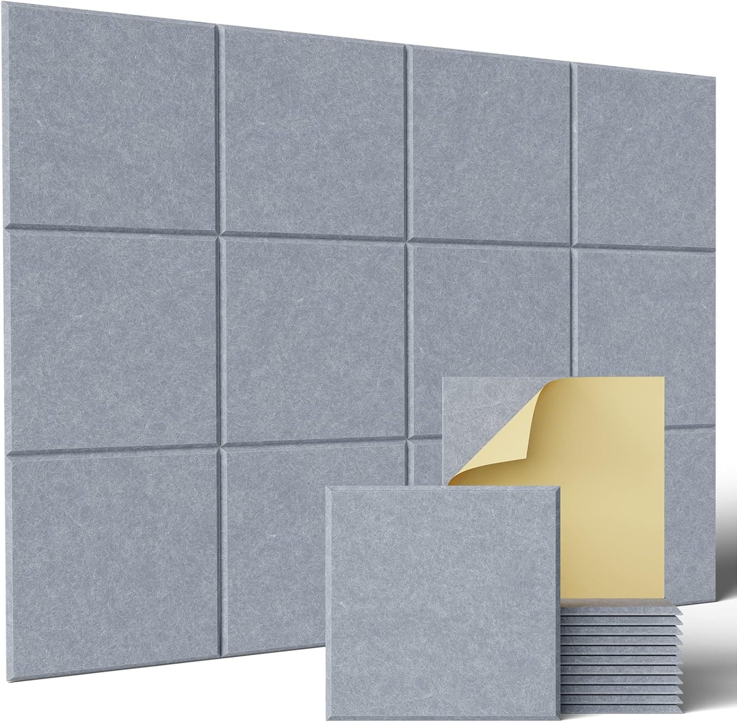 Sonicism 12 Pack Acoustic Wall Panels with Self-Adhesive, 12" X 12" X 0.4" Sound Proof Foam Panels, Decorative Soundproof Wall Panels, Sound Proof Absorbing Tiles for Home & Offices, Smoky Gray