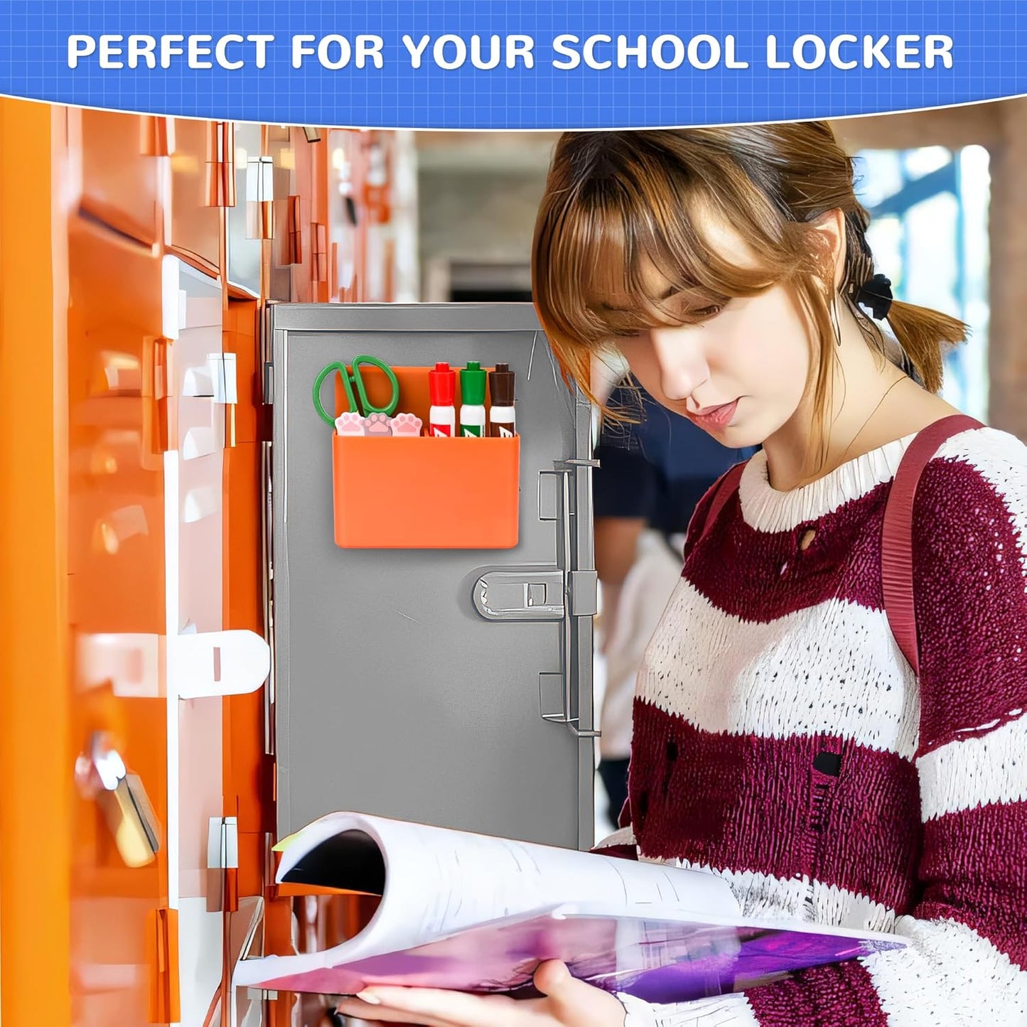 Magnetic Dry Erase Marker Holder, Magnetic Pen Marker Holder for Whiteboard, Fridge, Locker Accessories, School, Office, Home, Magnet Pen Cup,1 Pack, Orange